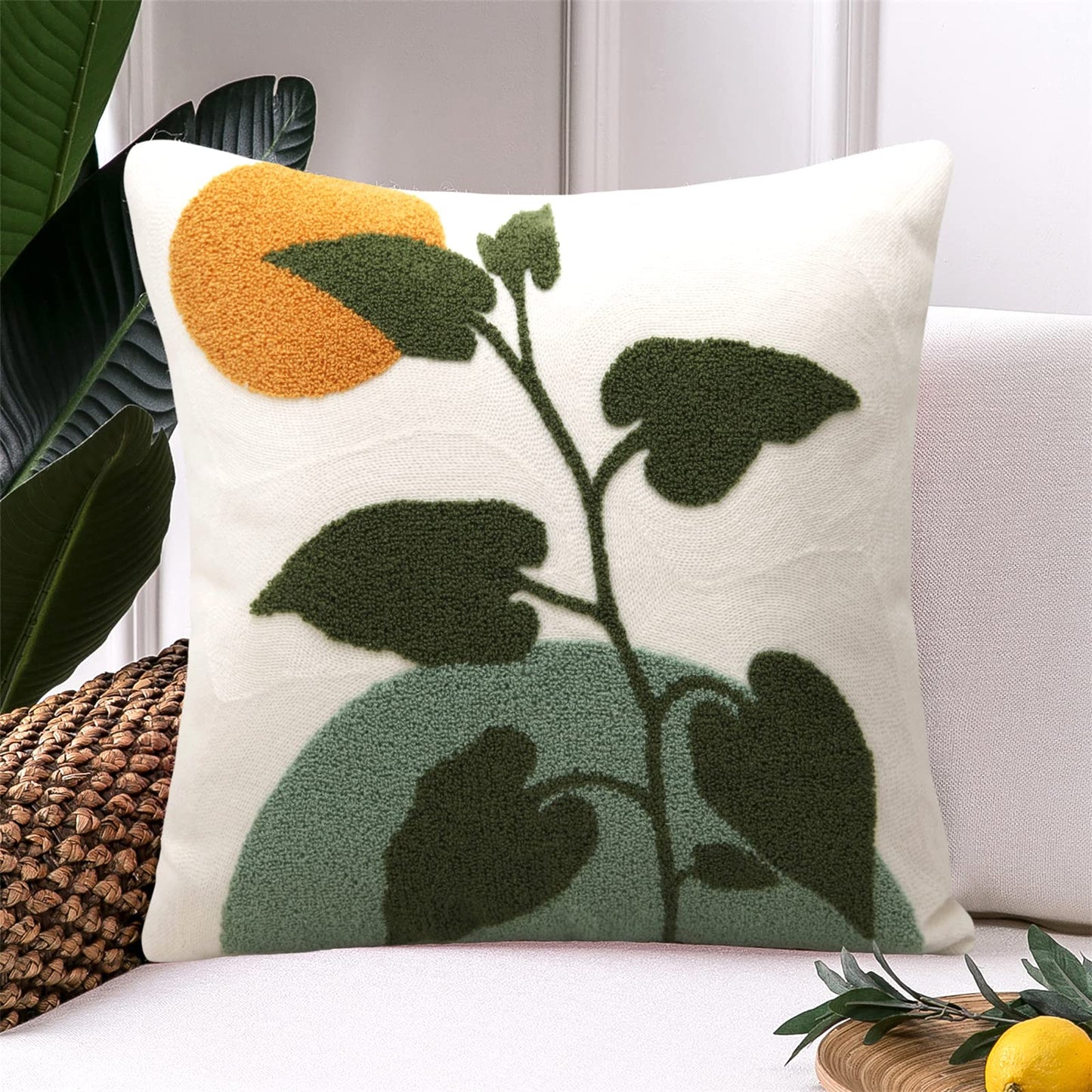 JASEN Abstract Boho Pillow Covers 18x18,Soft Mid Century Geometric Cactus Decorative Throw Pillows for Couch Bed Sofa Bedroom（Only 1 Pillow Cover）