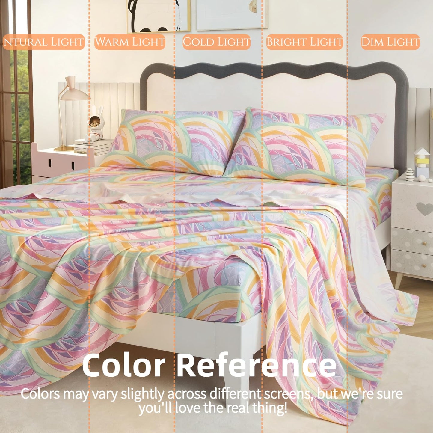 SDY 4 Pieces Rainbow Bed Sheet Set Queen, Super Colorful Mermaid Bed Sheets Set for Girls, Boys, Kids and Toddler, Bed in A Bag Packaged with 1 Fitted Sheet+ 1 Top Flat Sheet + 2 Pillowcases