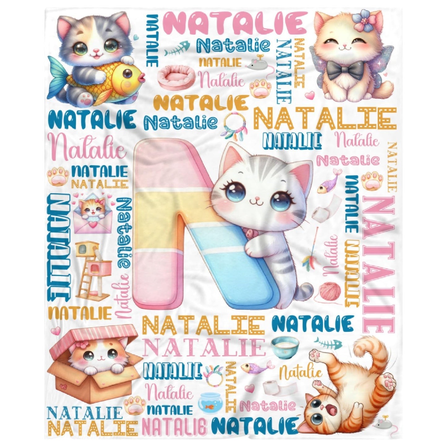 Custom Cat Blanket,Personalized Kitten Gifts,Soft Flannel Throw for Bed Sofa,Lightweight,40 x 30in