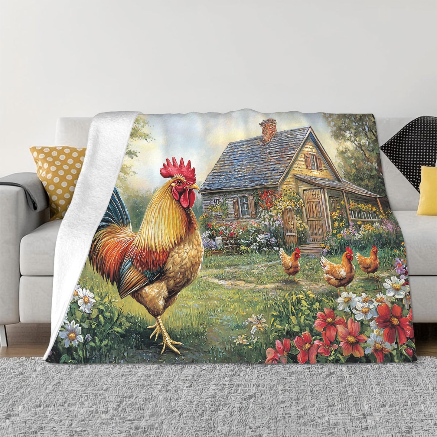 Tijuboni Rooster Chicken Throw Blanket Rooster Gifts for Girls Boys Women Men Kids Adults Soft Flannel Fleece Blanket for Couch Sofa Bed Home Decor 40"x50"