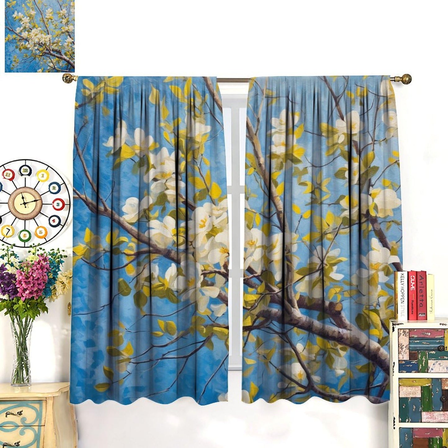 SOPIYRIO Farmhouse Flower Branch Blackout Window Curtains Beautiful Flowers Tree Rod Pocket Curtains for Bedroom Thermal Insulating Drapes for Living Room 2 Panels, Each 21 W x 45 L inch