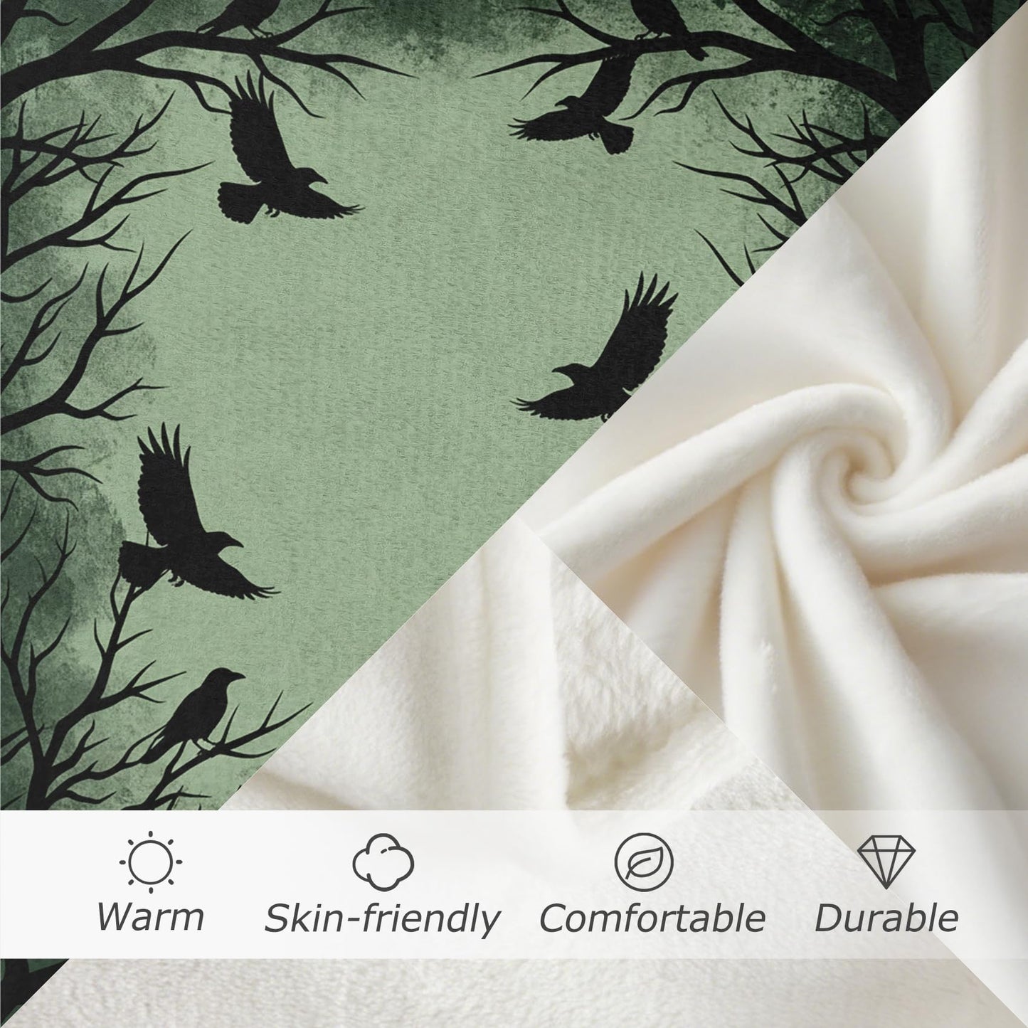 GEDAEUBA Gothic Crow Blanket - Halloween Raven Dead Tree Fleece Blanket Twin XL, Soft Cozy Blankets & Throws for Couch, Bed, and Sofa, 66x90 inches