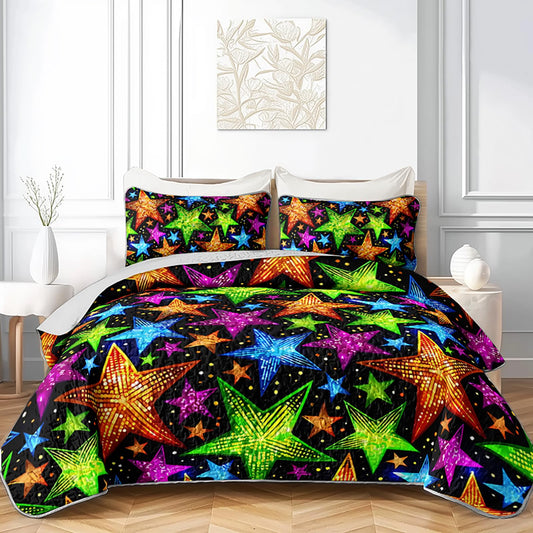 QOOMO Cartoon Pentagram Kids Quilt Set,Colored Star Printed Bedding Set for Boys Girls Room Decoration,Bed Set Microfiber Lightweight All Season Twin Size,1 Quilt Set 2 Pillowcases