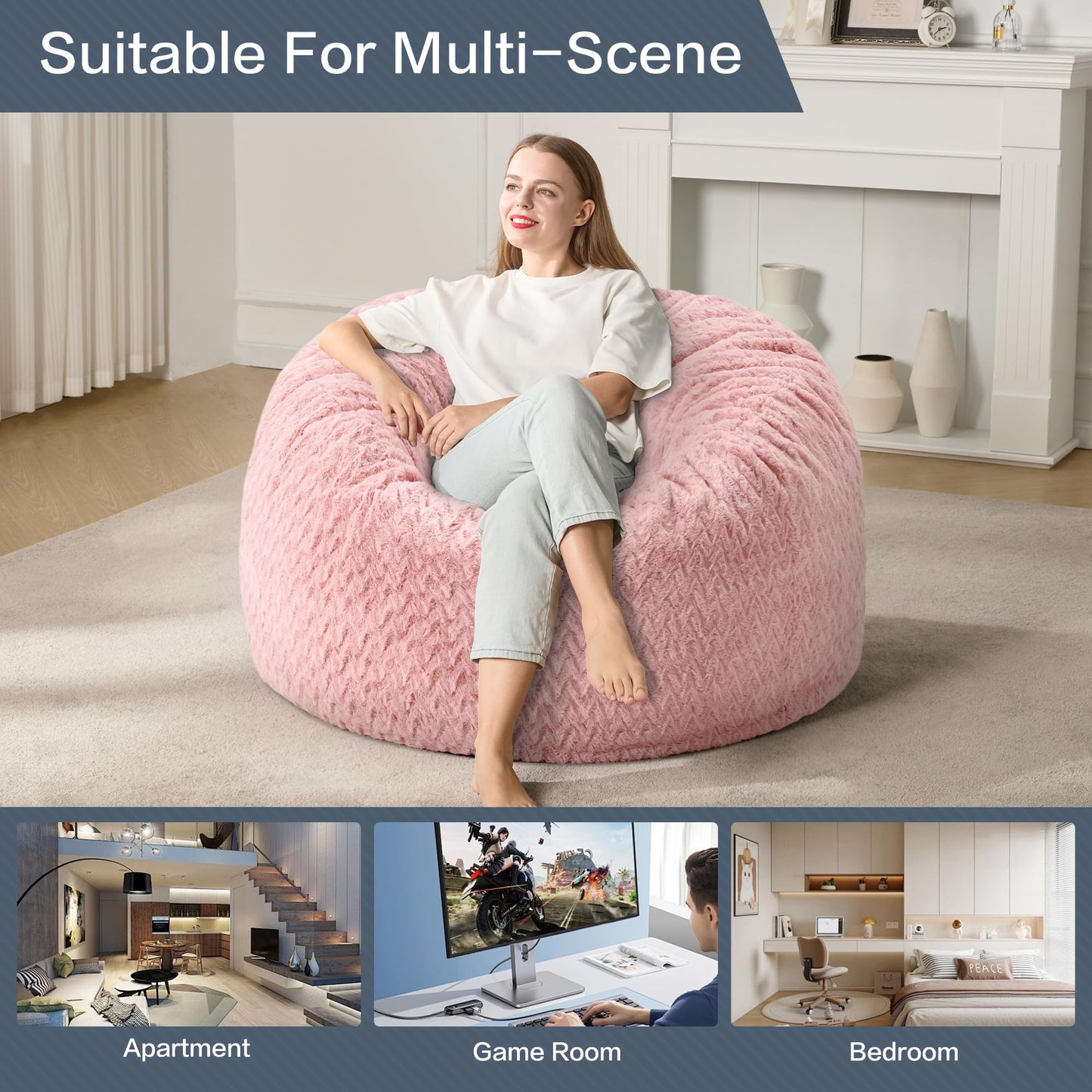 Hobestluk Bean Bag Chair for Adult Large Removable Beanbag Living Room 3FT
