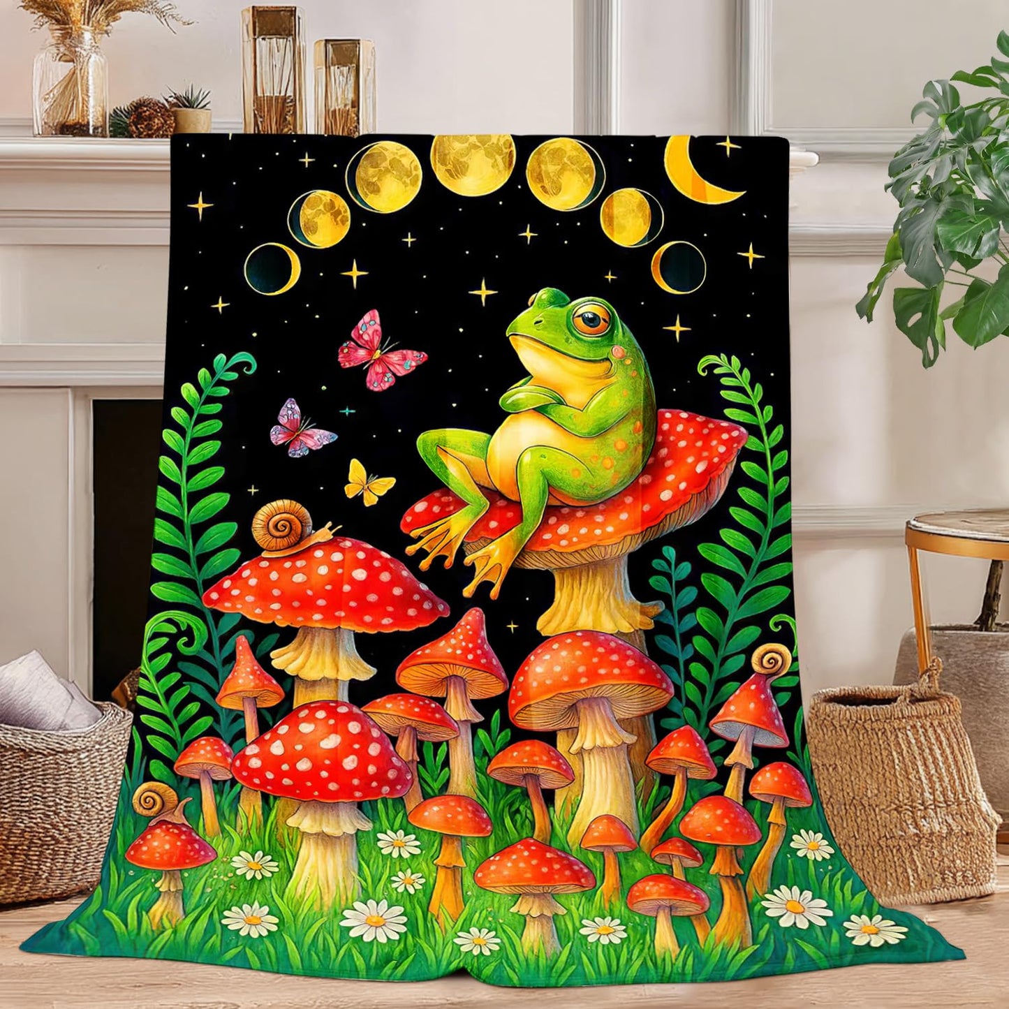 Mushroom Blanket Mushroom Frog Throw Blanket Super Soft Plush Flannel Fleece Bedding Gifts for Boys Girls Men Women Lovers Adults Stuff for Couch Sofa Bed Room Decor 50"X60"