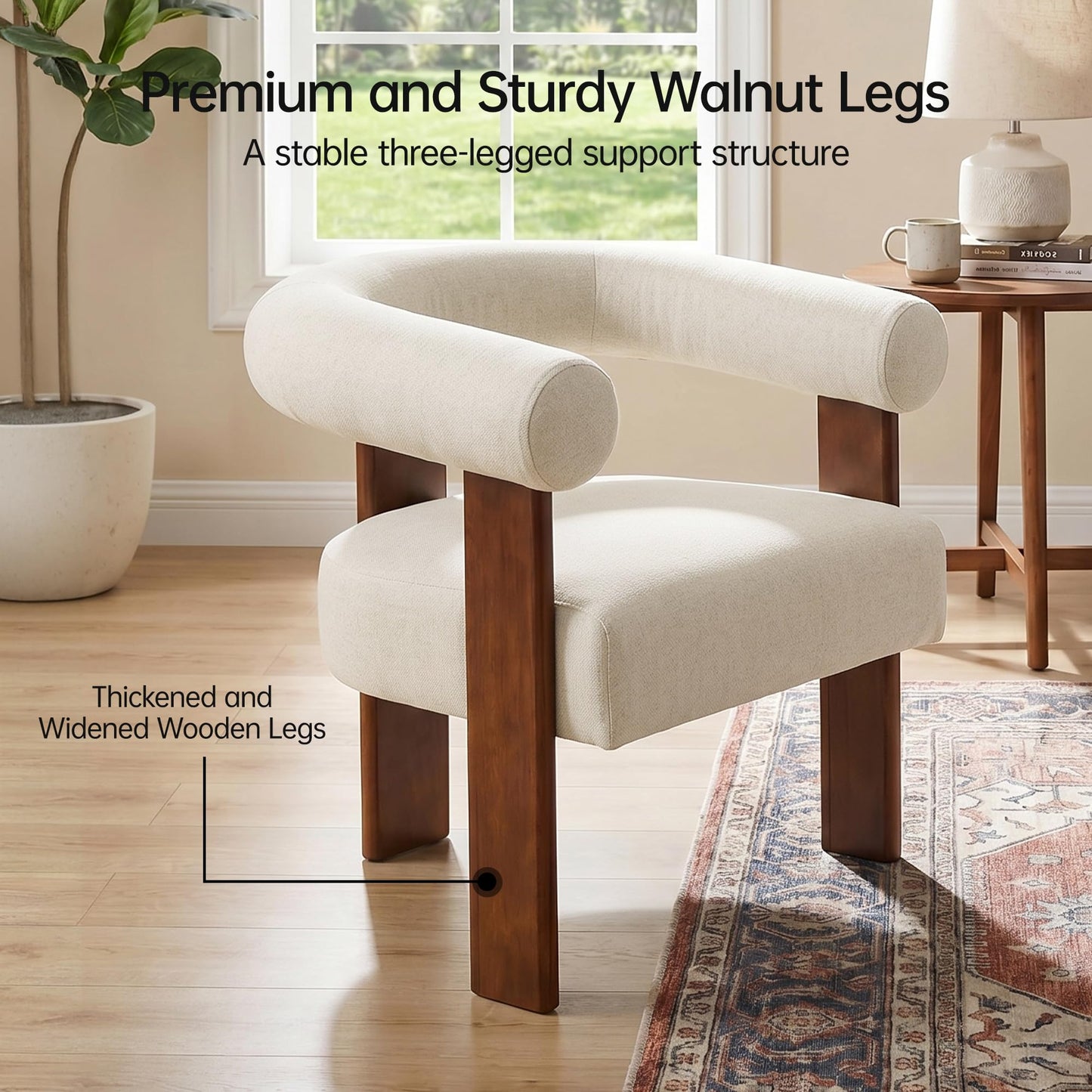 Usaint Upholstered Accent Chairs Set of 2, Mid-Century Modern Arm Chair Living Room Chairs with Walnut Wood Legs, Comfy Barrel Accent Chairs for Living Room, Bedroom, Vanity, Reading Room, Khaki