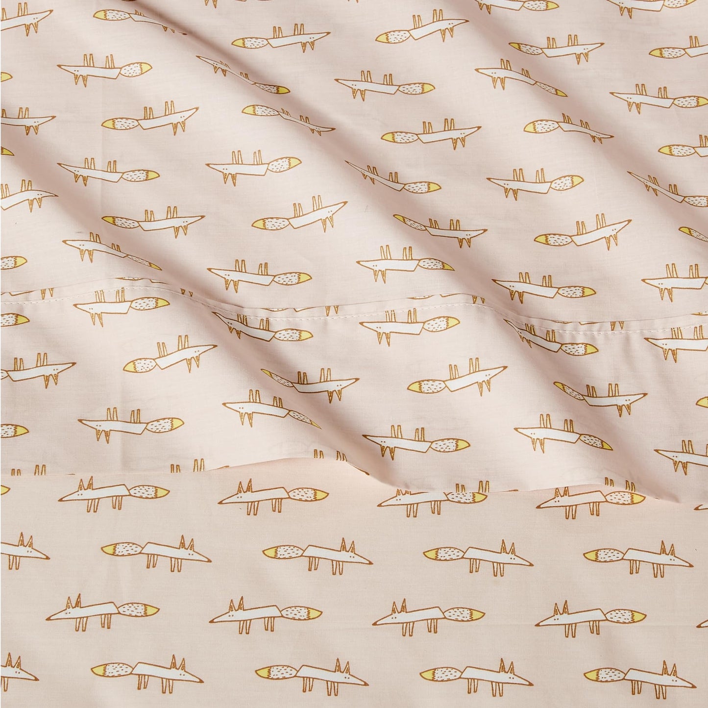 Amazon Basics 100% Organic Cotton Kids' Sheet Set with Pillowcase, Full Size, Pale Pink Fox