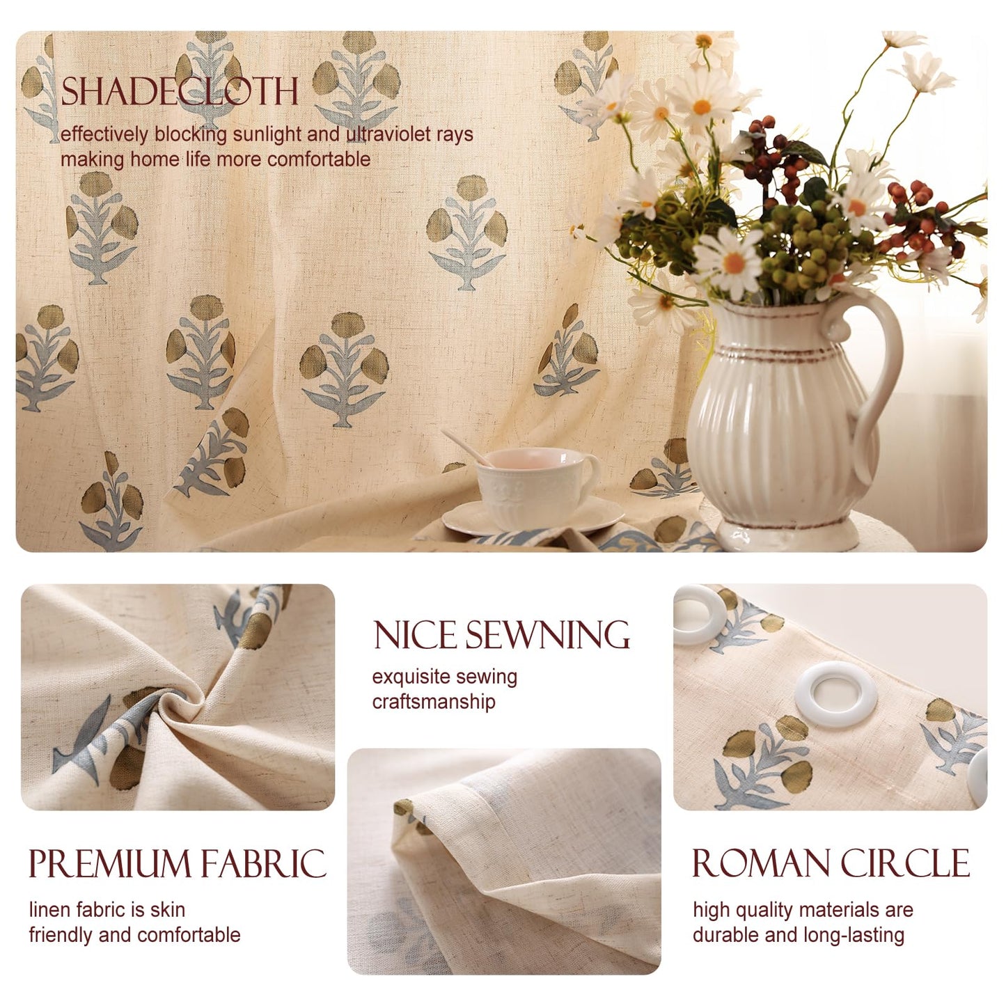 patdrea Designer French Linen Curtains Set of 2 Panels,53"x63"-Istana