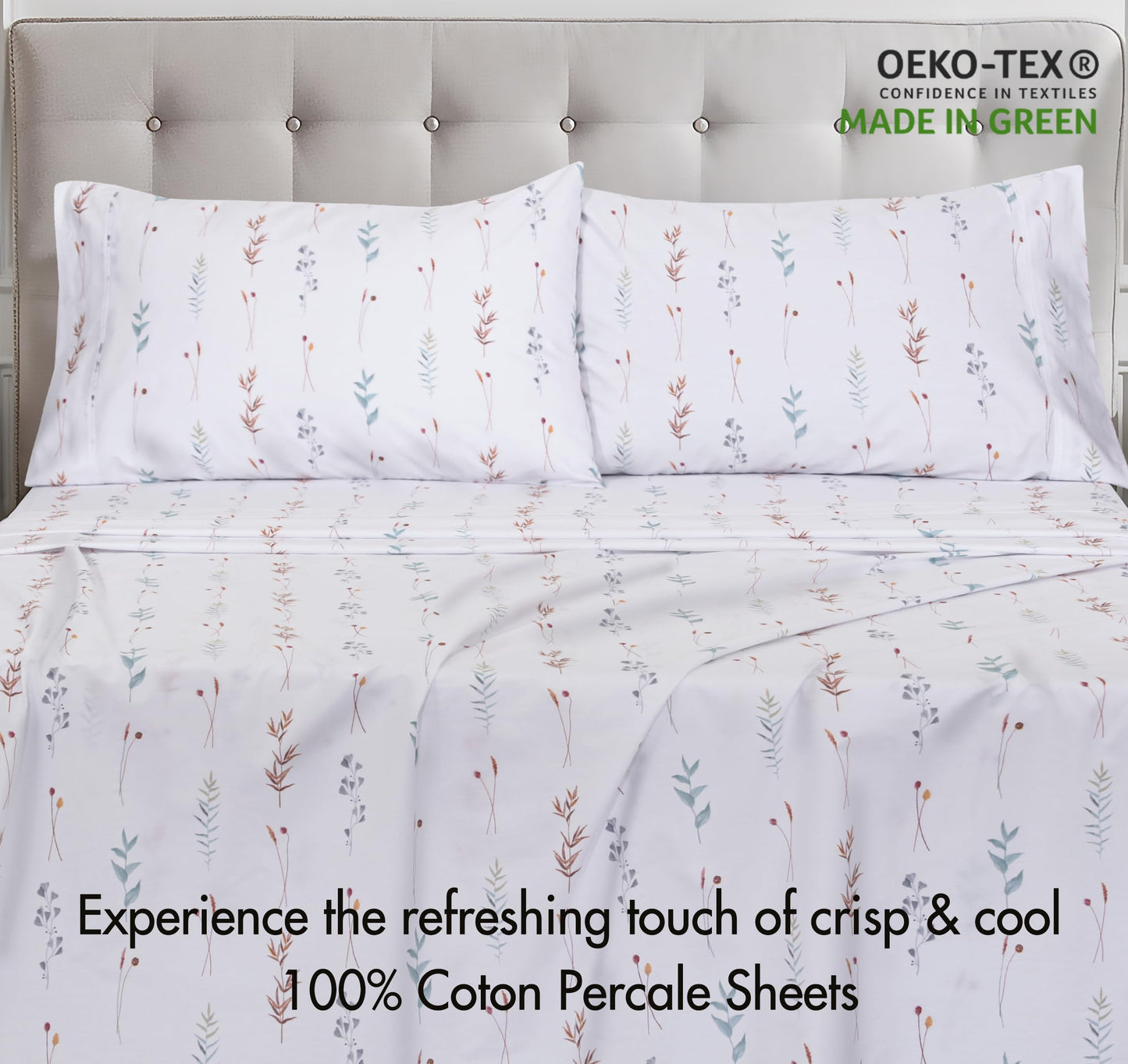 ZOYER 100% Cotton Percale Sheets Full Size – Cooling Breathable Bed Sheets for Hot Sleepers, Crisp Hotel Style Bedding, Deep Pocket 16”, Lightweight Soft Durable 4 Pcs Sheet Set, Fairy Meadows