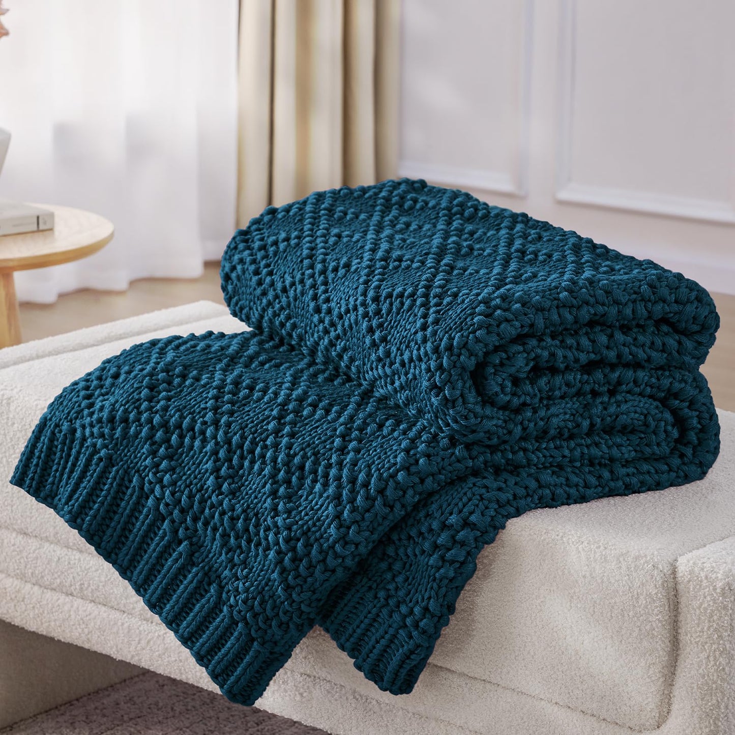 Anysay Knitted Weighted Blanket for Adult, Chunky Knit Weighted Throw for Sleep 48"*72" 10lbs, Cooling Breathable Heavy Blanket for Hot Sleepers, Machine Washable Blanket for Room Decor(Peacock)