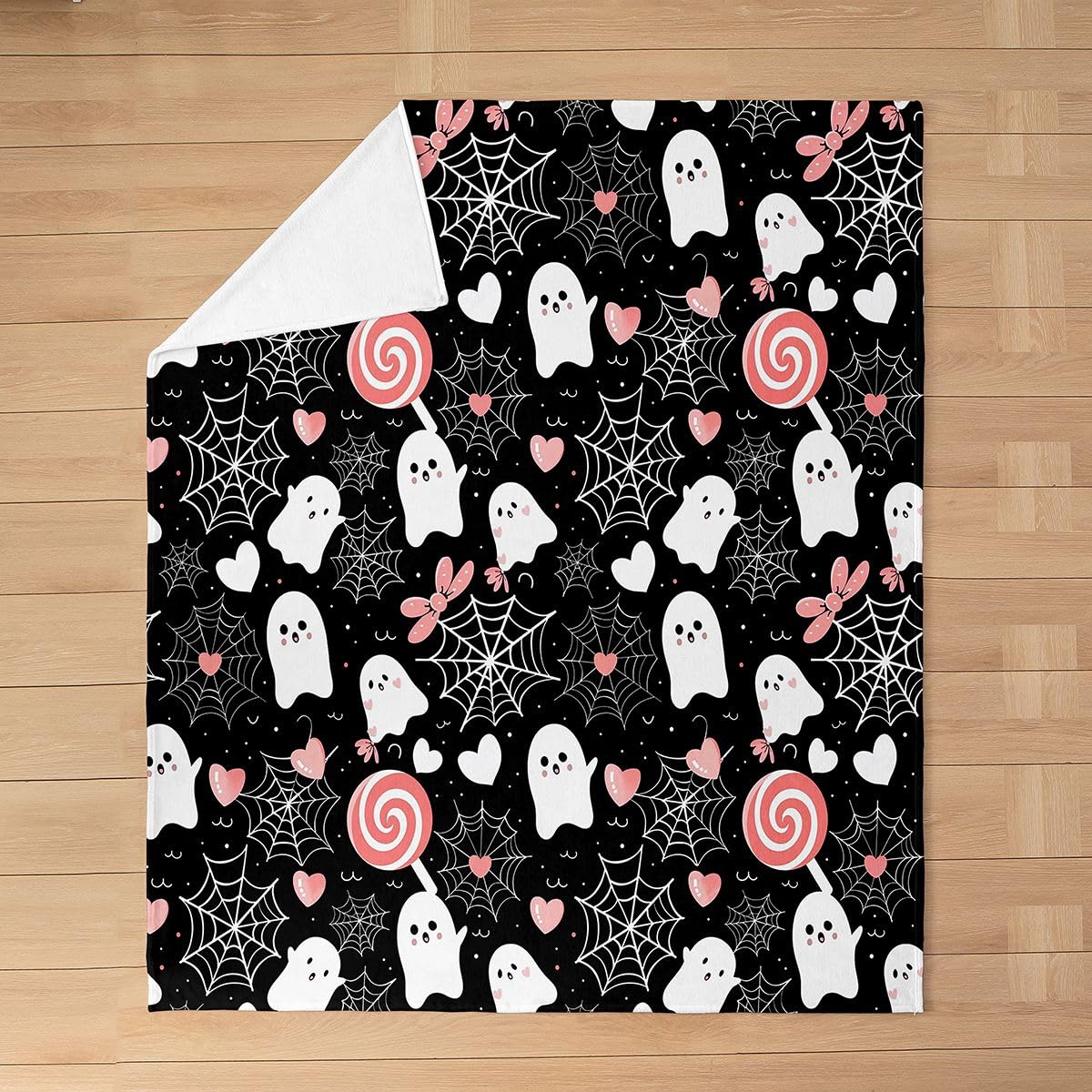 Feelyou Ghost Flannel Fleece Throw Blanket Misty Forest 40"x50" Trick or Treat Fleece Throw Blanket for Kids Women Men Candy for Bed Couch Chair Living Room Spider Web Bedroom Decor