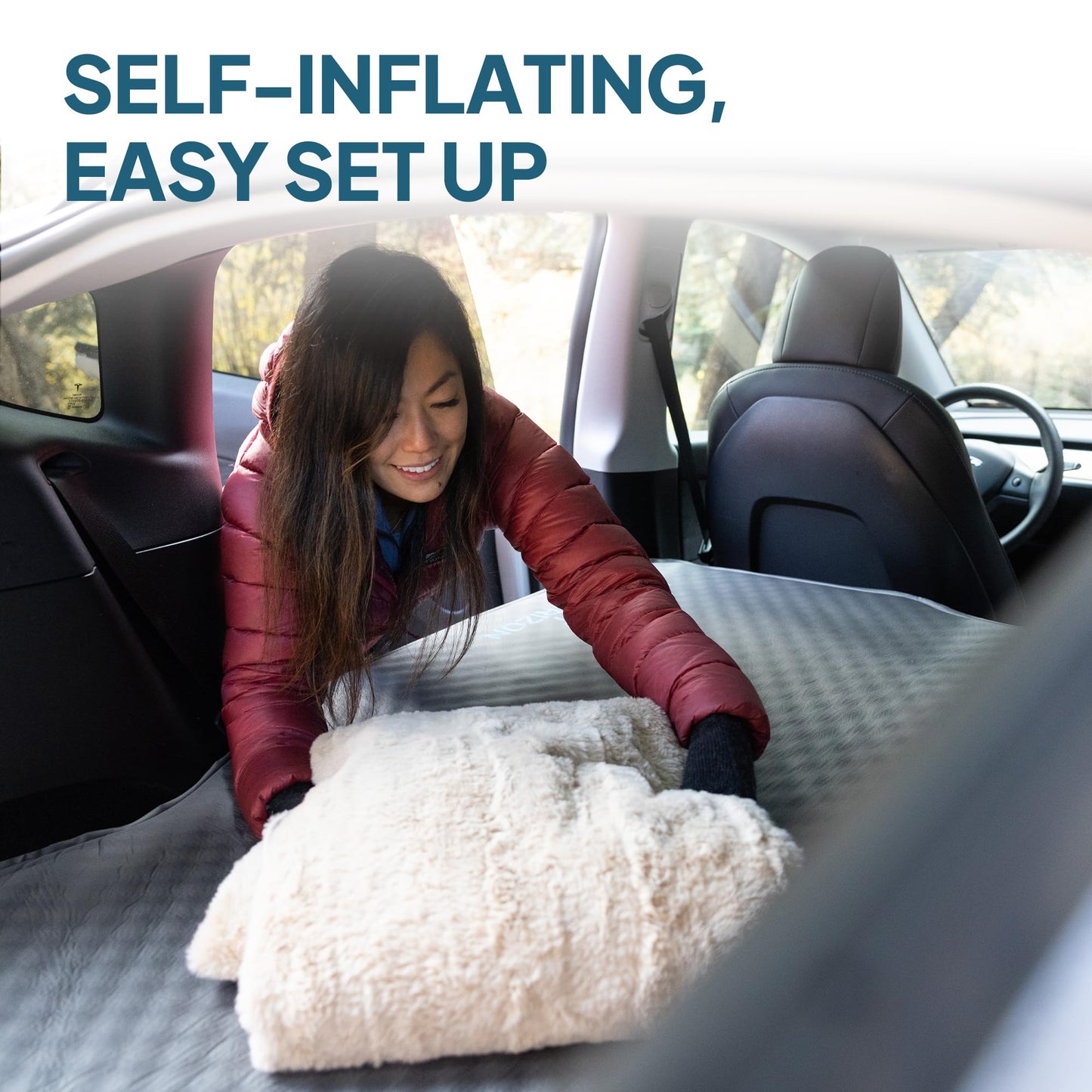 Lost Horizon Air & Foam Camping Mattress for Tesla Model Y (2020–2024), Self Inflating Sileeping Pad with Air Pump, 4.5" Thick, R-Value 13