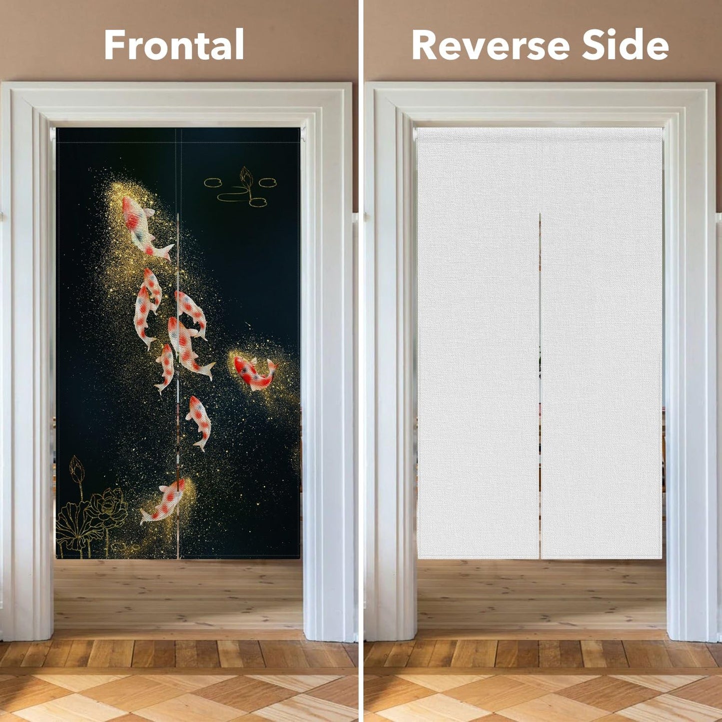 Leowefowa Chinese Ink Painting Doorway Curtain Japanese Noren Kio Fish Door Curtains Asian Feng Shui Tapestry Window Treatment Hanging for Room Privacy Divider Kitchen Home Decor, 33.5"x 70.9"
