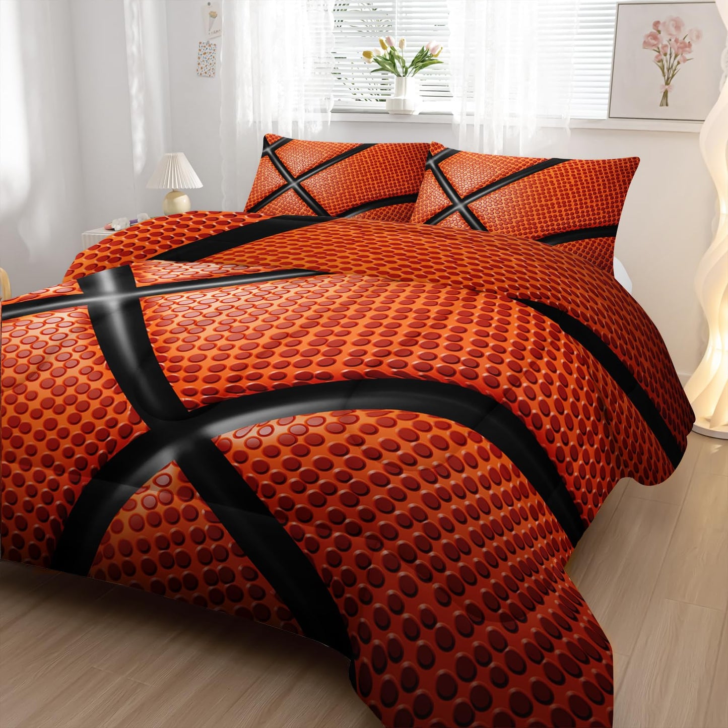 Nttopship Basketball Comforter Set Twin,Basketball Bedding Set for Boys Kids Teens Ultra Soft Microfiber Sports Theme Basketball Bedding Sets with 1 Comforter with 2 Pillowcases