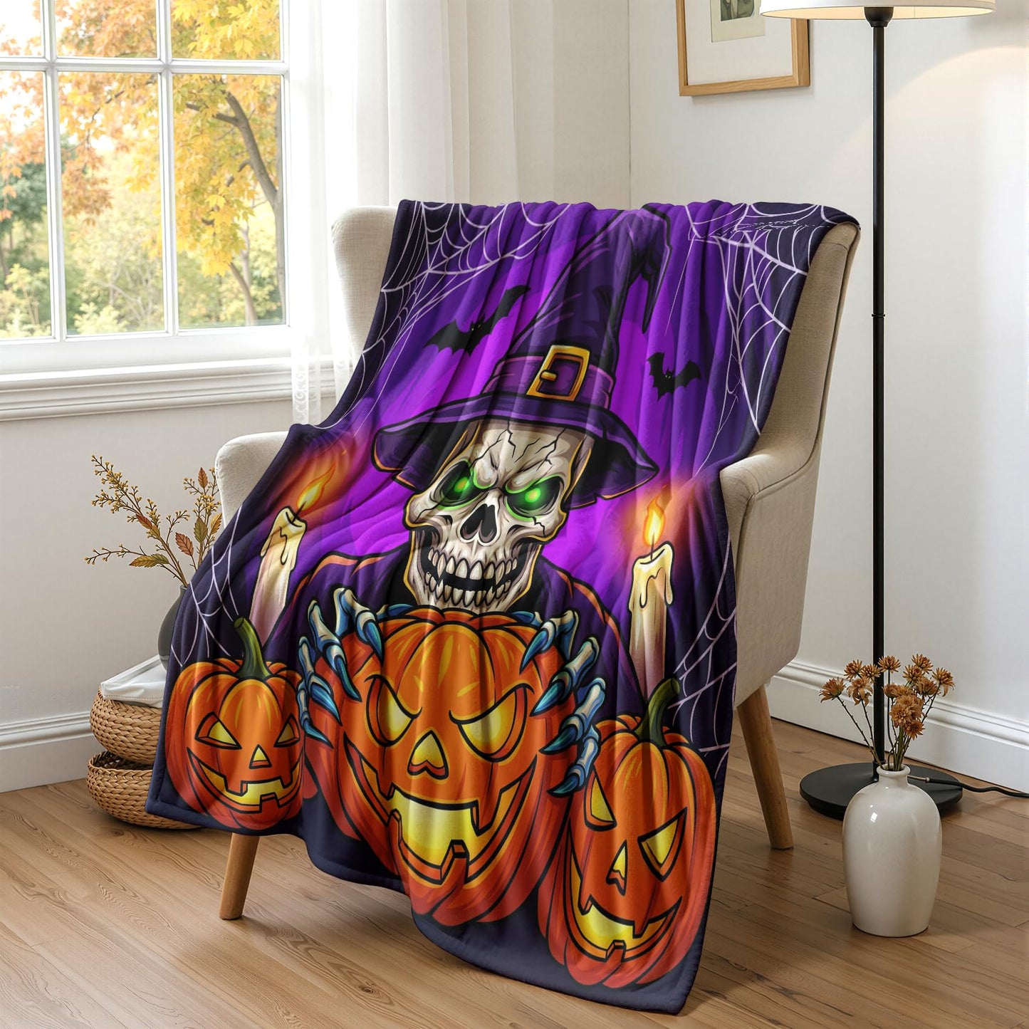 GEDAEUBA Halloween Throw Blanket for Couch - Scary Skeleton Pumpkin Bat Spider Web Fleece Blanket King Size, Soft Cozy Blankets & Throws for Couch, Bed, and Sofa, 90x108 inches