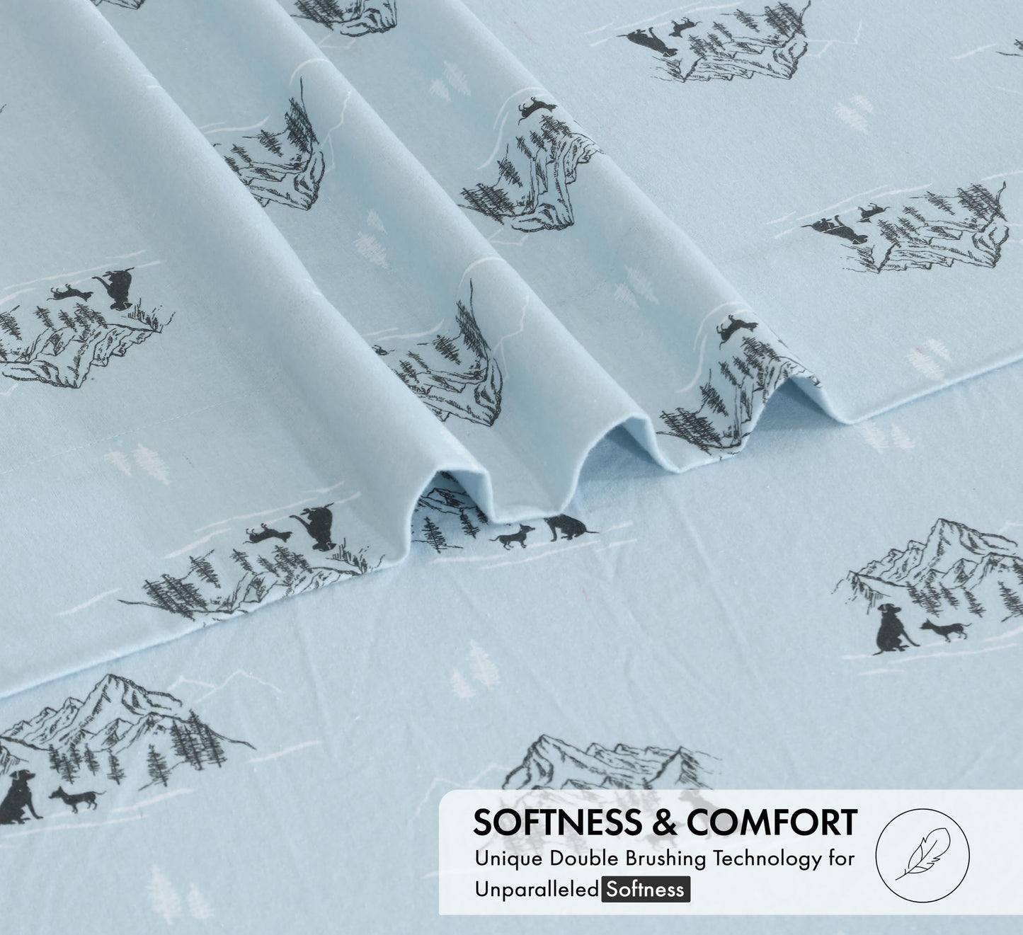 RUVANTI Flannel Sheets Queen Size - 100% Cotton Double Brushed Bed Sheets, Deep Pockets 16 Inches Queen Sheet Set, All Seasons Breathable & Extra Soft - Warm & Cozy, 4 Piece, Soul Dog