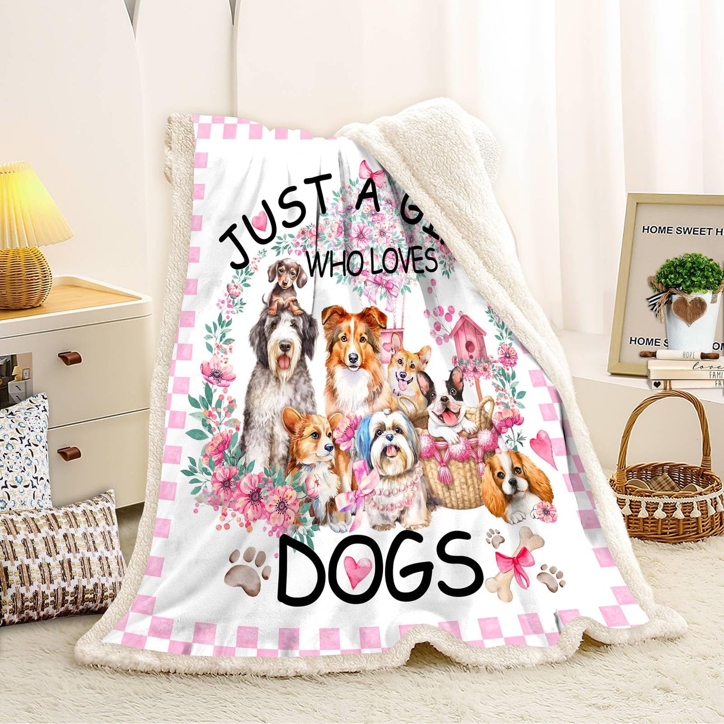 Dog Blanket Gifts for Girls Dogs Lover Sherpa Throws Blankets for Sofa 50x60