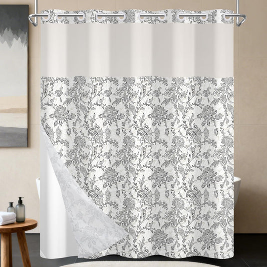 NAEMBCU Floral Shower Curtain with Snap-in Liner 71x74 Inch