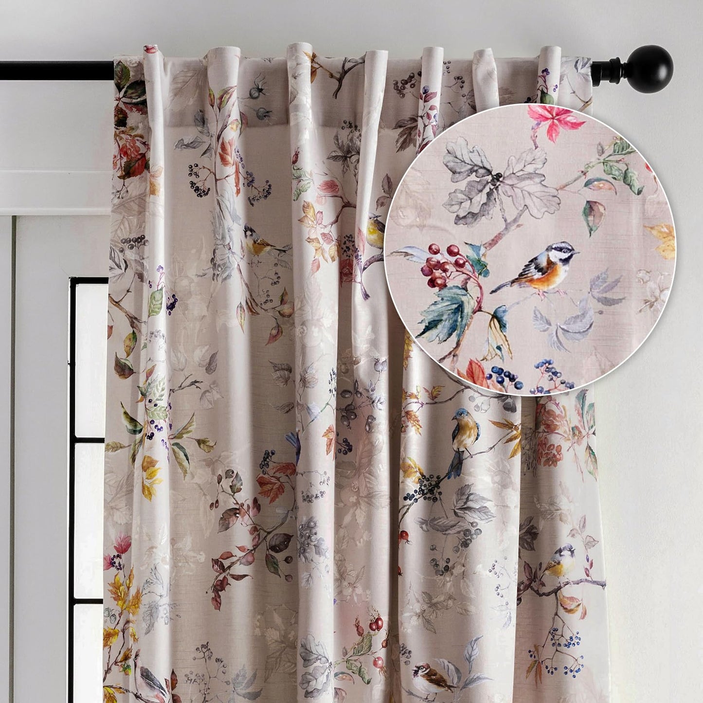 Maison d' Hermine Curtains for Living Room 100% Cotton 96 inch Length One Panel Light Filtering Curtains for Windows with Rod and Loop Pockets Spring Summer (Equinoxe - Multi, 50" W x 96" L)