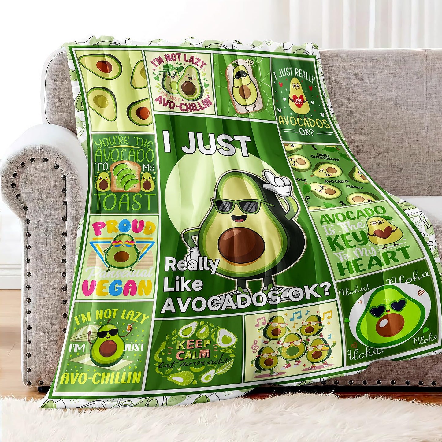 XSMEI Avocado Throw Blanket, Vegan Friut Funny Quotes, Soft Cozy Fleece Blanket for Couch Bed, 60 x 80 Inches