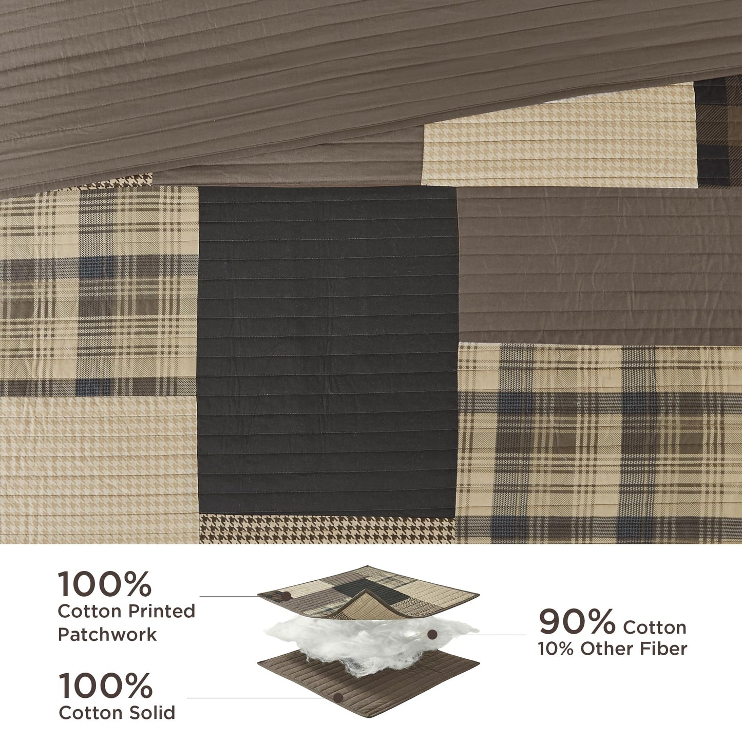 Woolrich Quilt Set Queen, Southwestern Aztec Bedding, Reversible Lightweight Bedspread, Oversized Rustic Cabin Quilt Set, Western Farmhouse Bedding with Matching Shams, Black