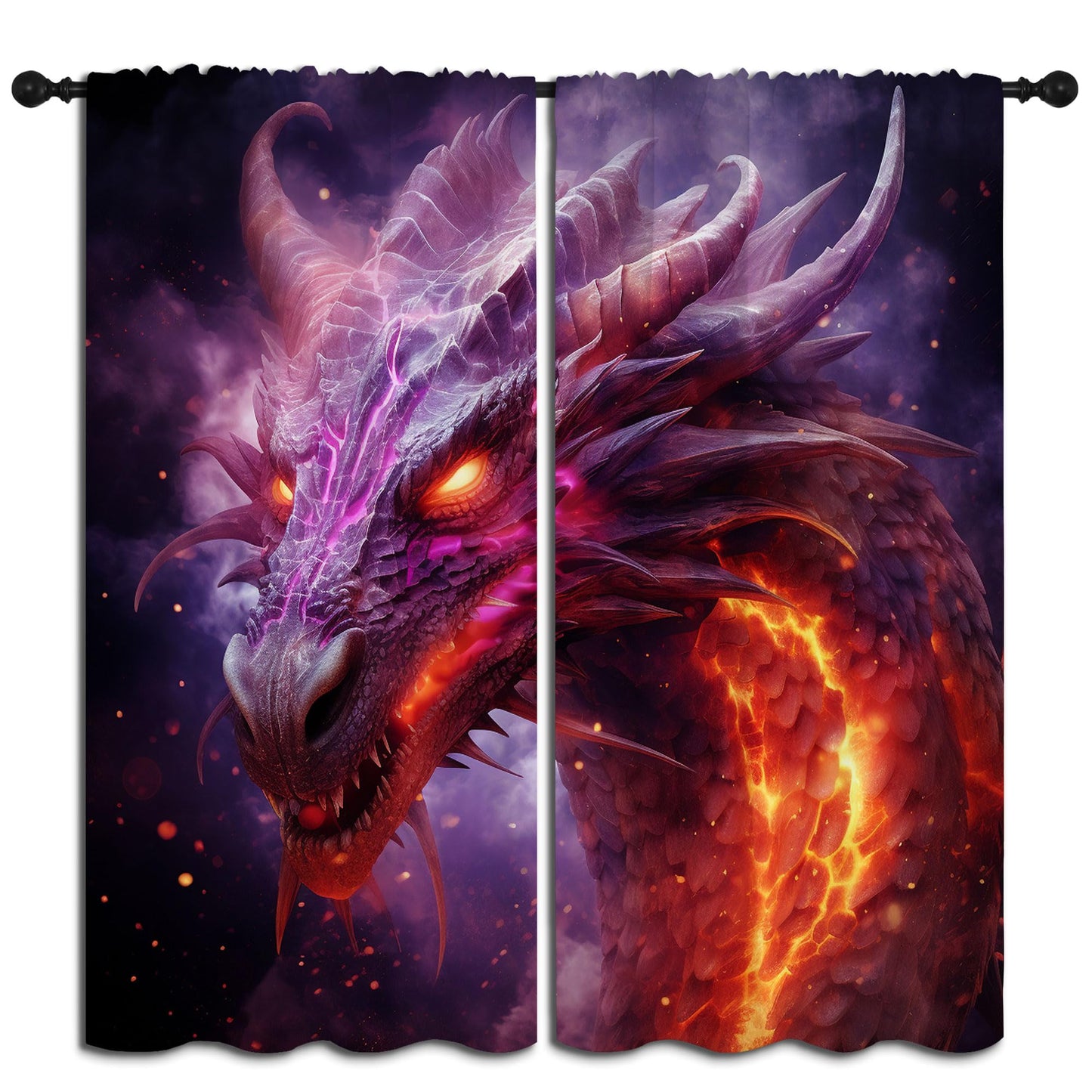 PYMATYTN Fire Dragon Blackout Curtains for Boys Girl Bedroom Decor,Fantasy Creature Abstract Art Thermal Insulated Rod Pocket Drapes Darkening Window Curtain for Living Room Home 55x63 inch