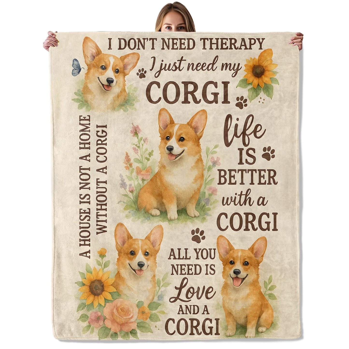Corgi Dog Throw Blanket for Adutls Kids, 50x60 in, Cozy Soft Warm Fleece Blankets Gifts for Couch, Camping, Hiking Decor