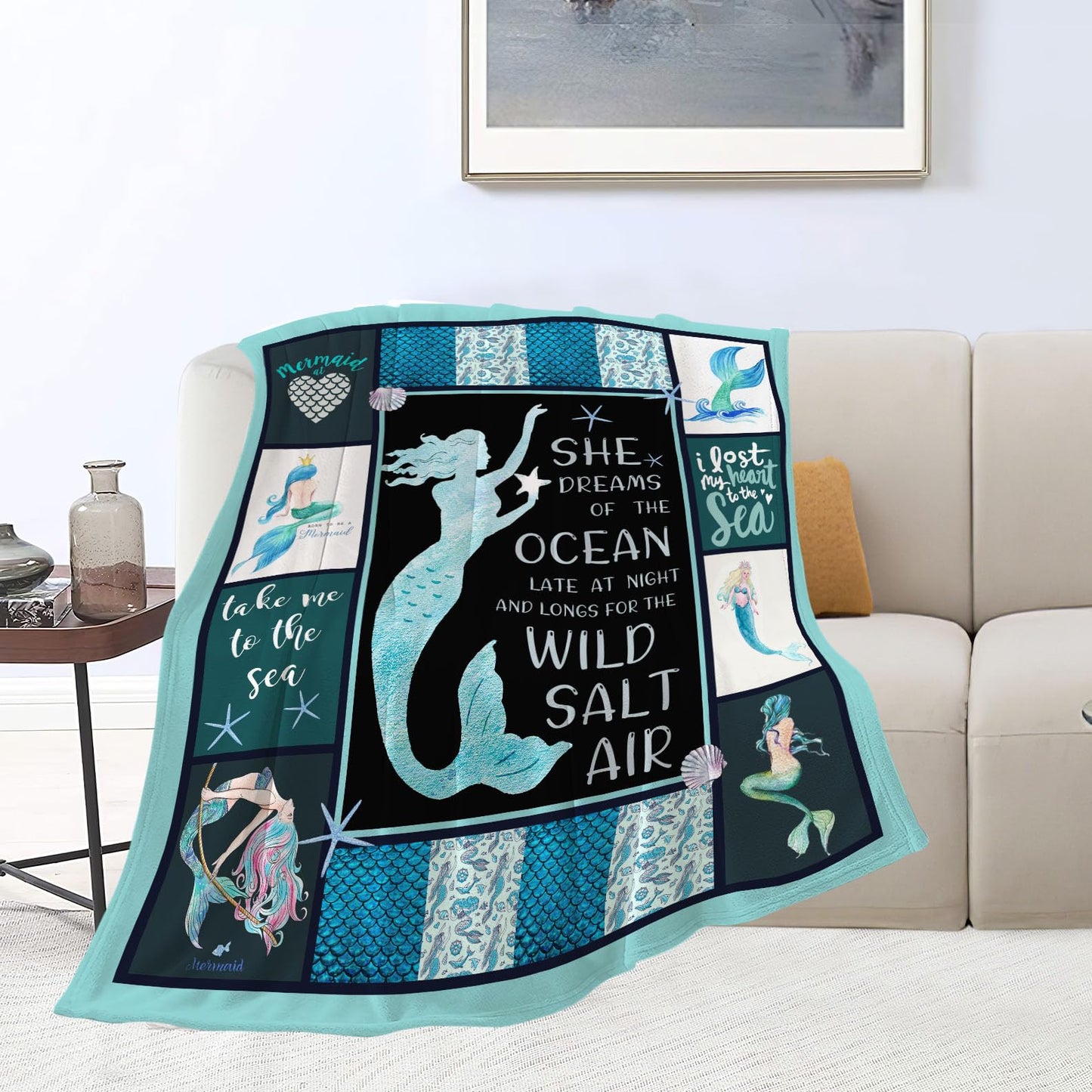 Mermaid Blanket Mermaid Tail Throw Blanket Soft Fleece Flannel Bedding Mermaid Gifts for Women Girls Lovers Adults Boys Stuff Plush for Couch Sofa Bed Room Decor 40"X50"