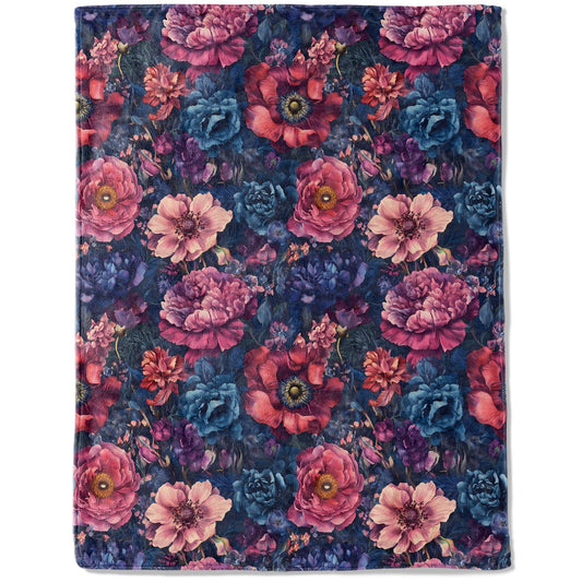 ainori Vintage Floral Flannel Blanket - Lightweight Soft Cozy Unique Gifts Blankets for Flower Lovers,Kids,Adult,Women,Elegant Dark Throw,Home Room Modern Retro Decor 50x60in