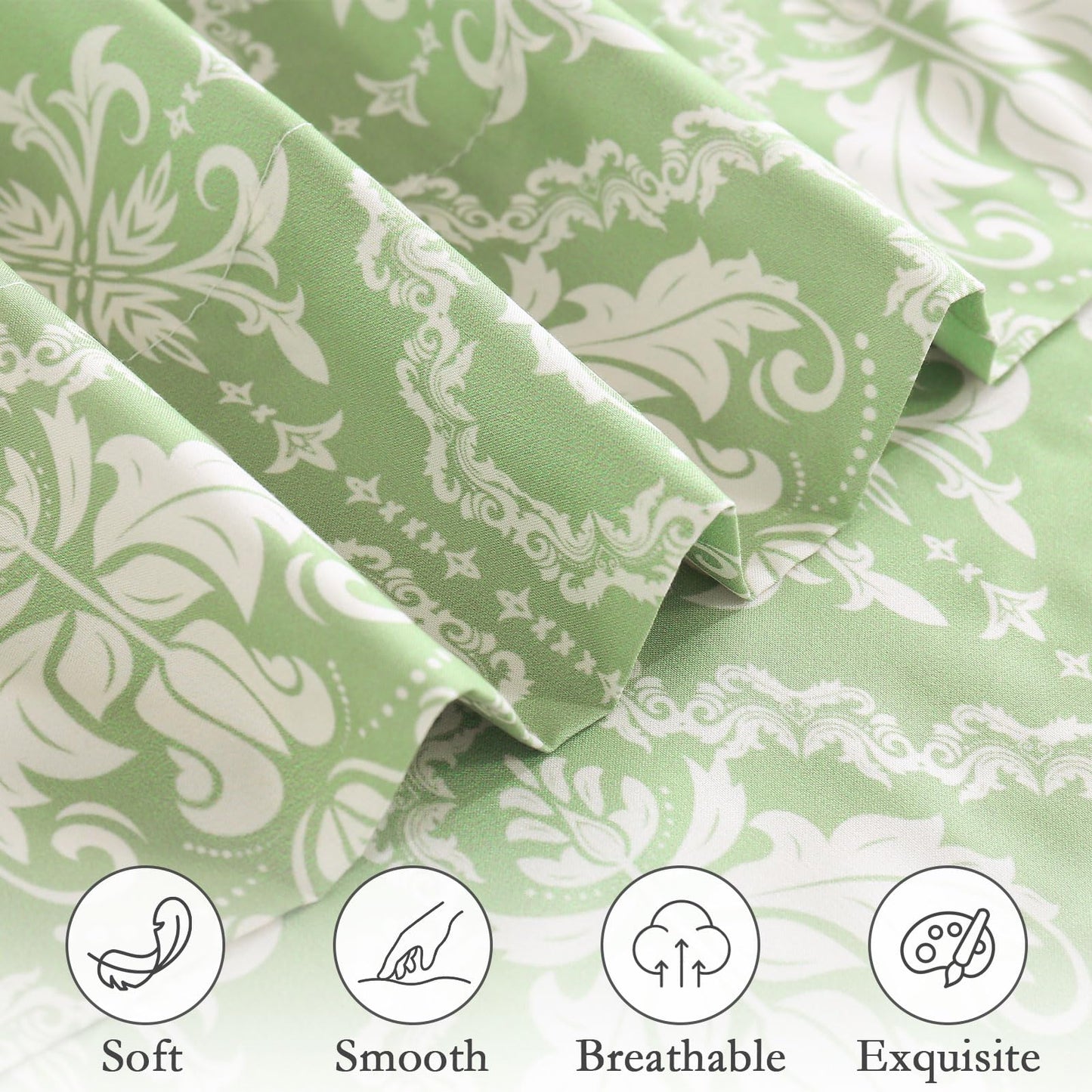 ChicView King Size Geometric Printed Sheet Set,4 Pieces Boho Style Breathable Soft Microfiber Bedsheets, Anti Pilling Deep Pockets Easy Care Bed Sheets, Sage Green