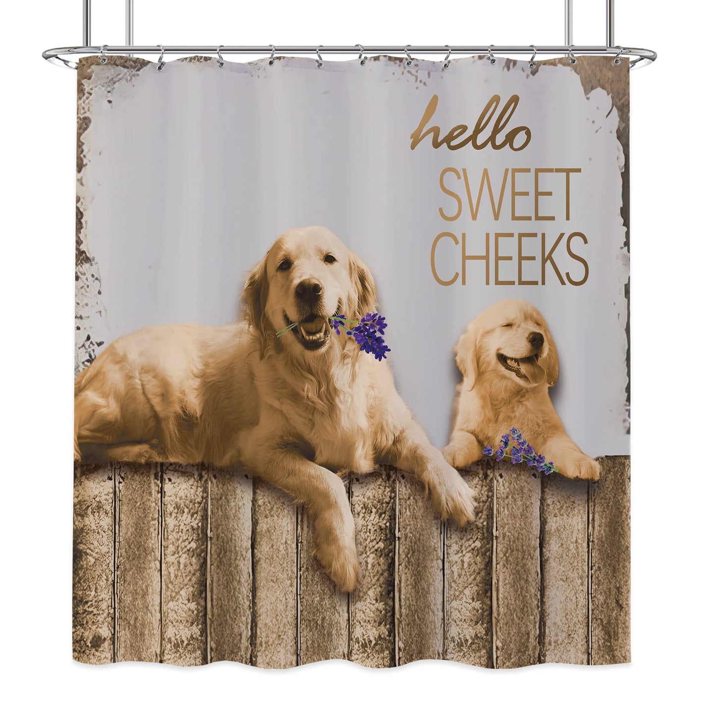 Laifzere Funny Dog Shower Curtain - Farmhouse Western Rustic for Bathroom Set, Wooden Fun Farm Retro Animal Hello Sweet Cheeks Fabric for Bathtub 72x72 Inch With Hooks