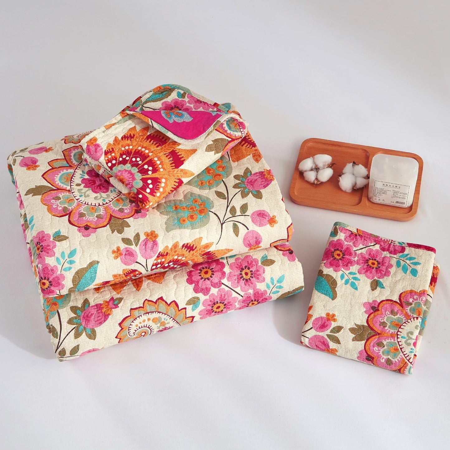 YASMENG 100% Cotton Boho Quilt Set Queen Size Vibrant Bohemian Paisley Coverlet
