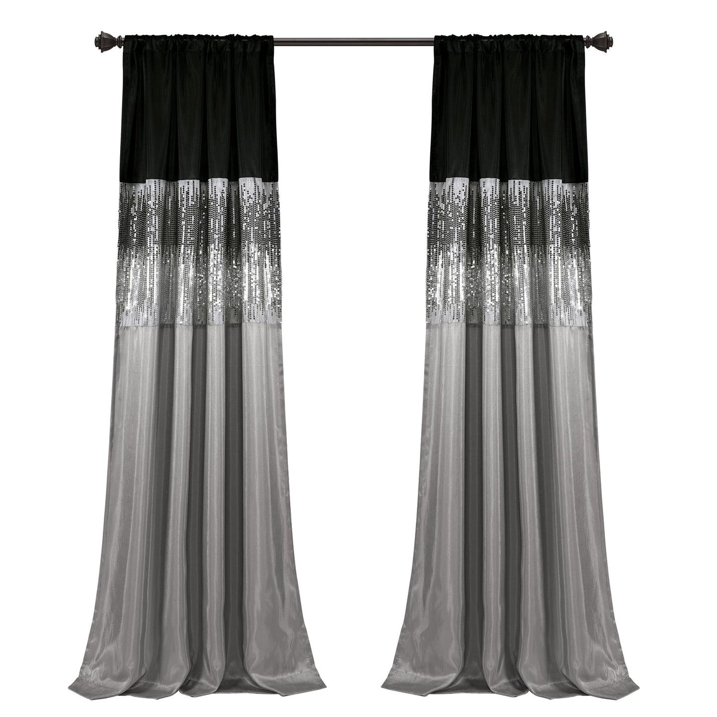 Lush Decor Night Sky Window Curtain Panel, Single 42"W x 84"L Black & Gray - Sequin Backdrop Curtain - Room Darkening Curtains For Bedroom - Glam Decor