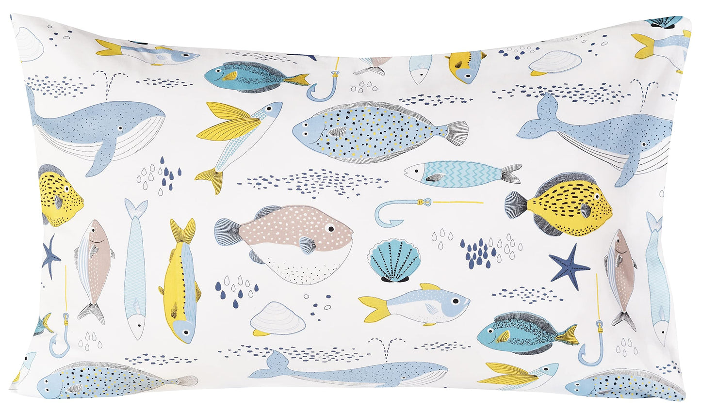 J-pinno Many Fish Sardine Pufferfish Flatfish Whale Ocean Sea Cartoon Twin Sheet Set for Kids Girls Boys Children 100% Cotton Flat Sheet + Fitted Sheet + Pillowcase Bedding Decoration Gift Set
