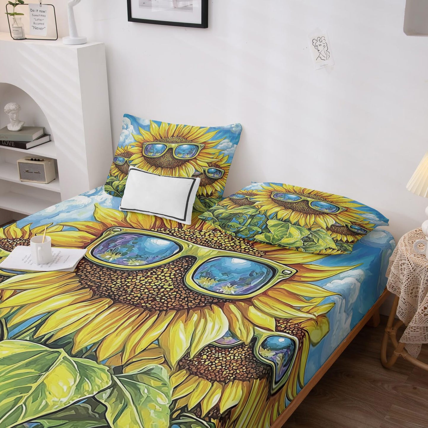Rejkxyw King Size Sheets Set Sunflower - Funny Yellow Floral Bed Sheets - Kids Boys Girls Sheet Set - 12 Inch Deep Pocket - Ultra Soft Winkle Free Microfiber Bedding Sheets & Pillowcases 4 Piece