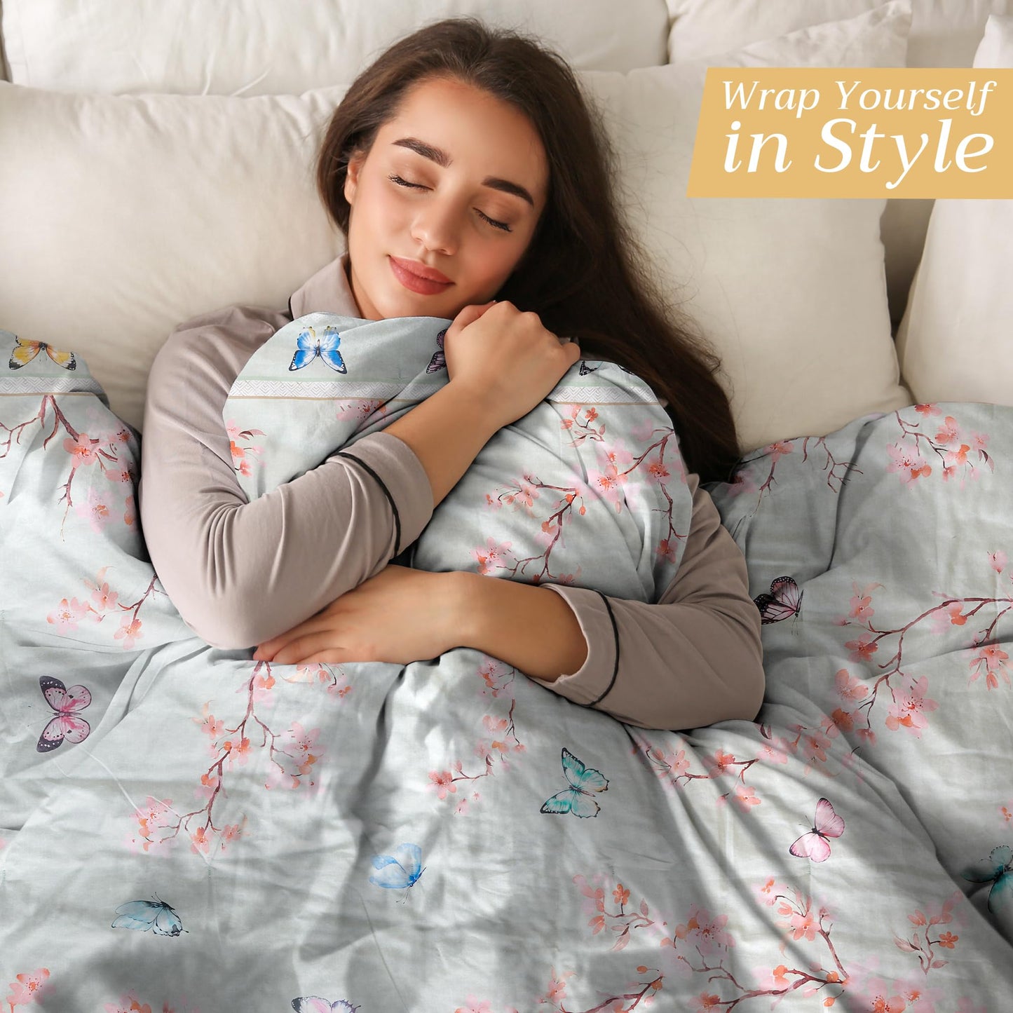 Maison d' Hermine Throw Blanket for Couch Lightweight Soft Warm Breathable Cotton Throw Blankets for Bed Girls Boys Women Men Gifts Travel Living Spring Summer (Blossoms in Spring, 60" X 80")