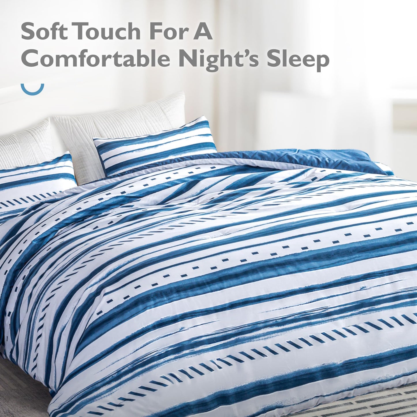 ALPHA HOME Comforter Set King Size, Nautical Style All Season Bedding Set, Comfortable Fluffy Comforter Set with 100% Cotton Fabric (1 Comforter, 2 Pillowcases)