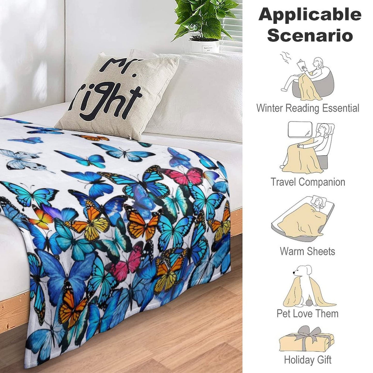 Butterfly Blanket Beautiful Butterfly Throw Blanket Ultra Soft Blankets Lightweight Cozy for Bed Couch Sofa 50"x40"