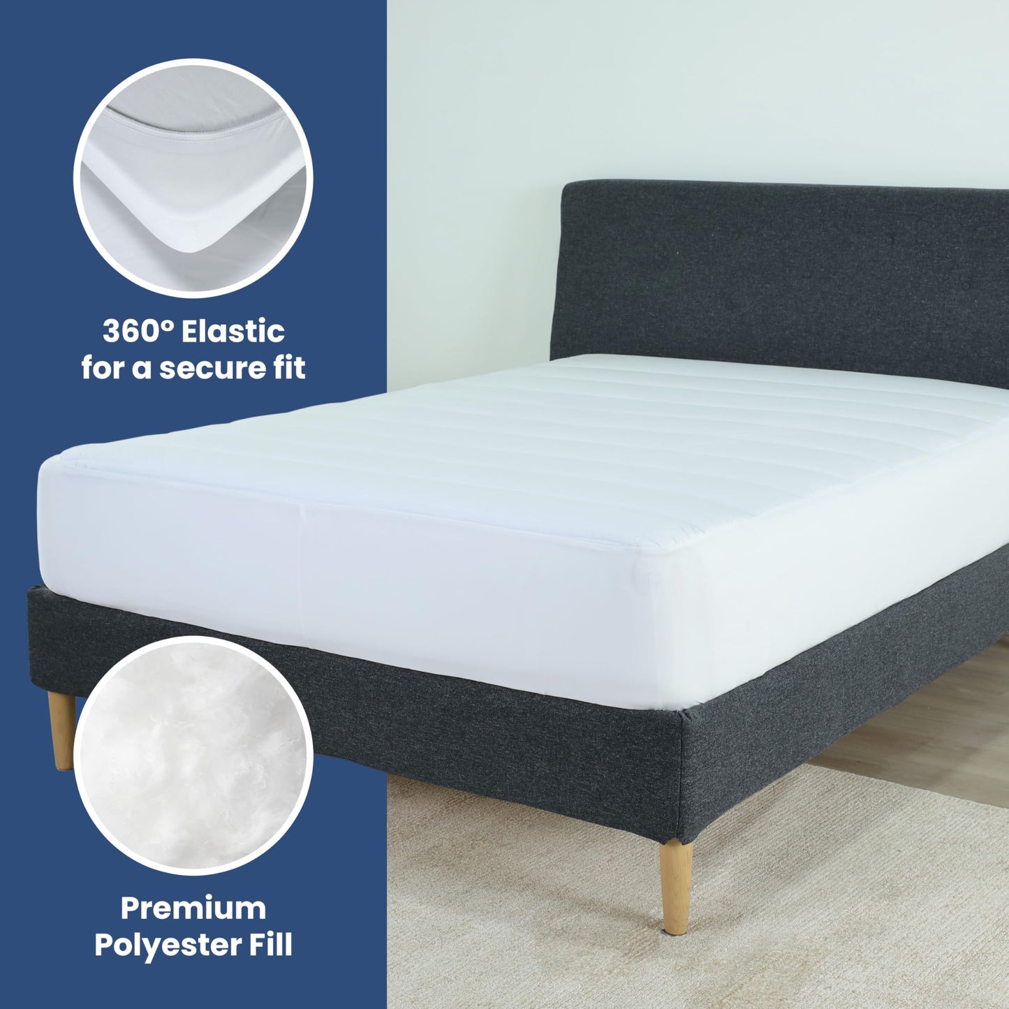 Martex Quilted Mattress Pad, Soft Breathable Polyester-Cotton Blend Fabric, Premium Polyester Fill Mattress Topper Pad, Deep Pocket Elastic Fit up to 18”, All-Season Comfort, Machine Washable, Twin