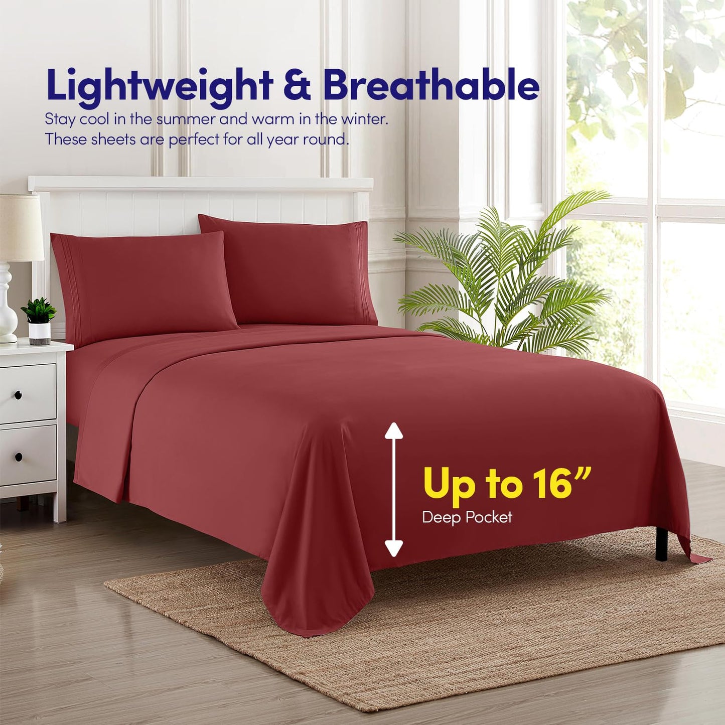 1500 Supreme Collection Queen Sheet Sets Burgundy - Luxury Hotel Bed Sheets and Pillowcase Set for Queen Mattress - Extra Soft, Elastic Corner Straps, Deep Pocket Sheets, Queen Burgundy
