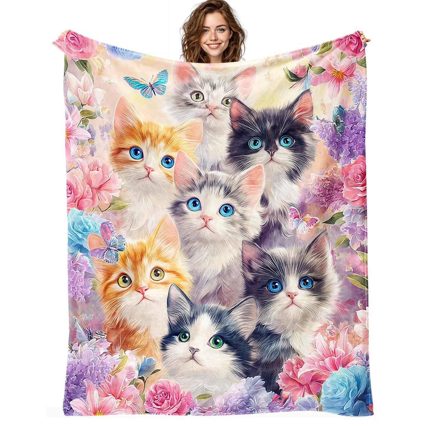 Cute Cat Blanket Cat Fleece Throw Blanket Super Soft Fuzzy Plush Cozy Warm Cats Decor Stuffed Bedding Blankets Gift for Boys Girls Men Women Kids & Adult 50"x40"
