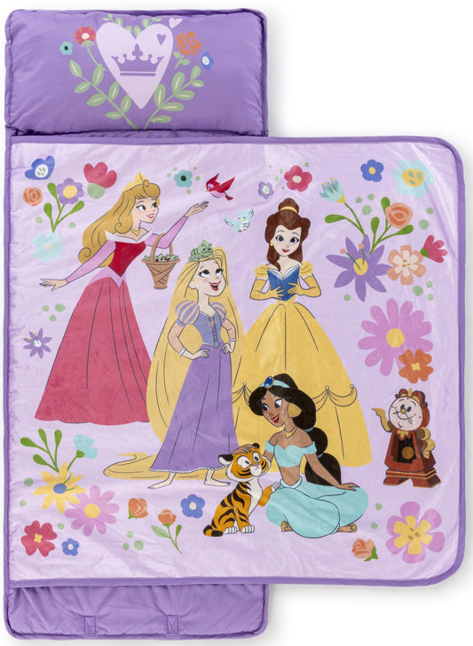 Jay Franco Kids Nap Mat with Embedded Pillow & Blanket – Soft 46"x20" Microfiber Sleeping Bag with Name Tag & Handle Pink - Disney Princess