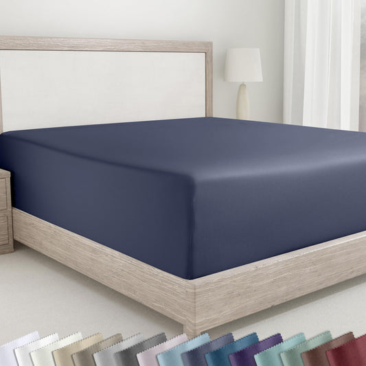 California Design Den King Size Cotton Fitted Sheet, Deep Pocket 400 Thread Count 100% Cotton Sateen, No Pop-Off Elastic, Durable Fitted Sheet Only (King, Indigo Dusty Blue)