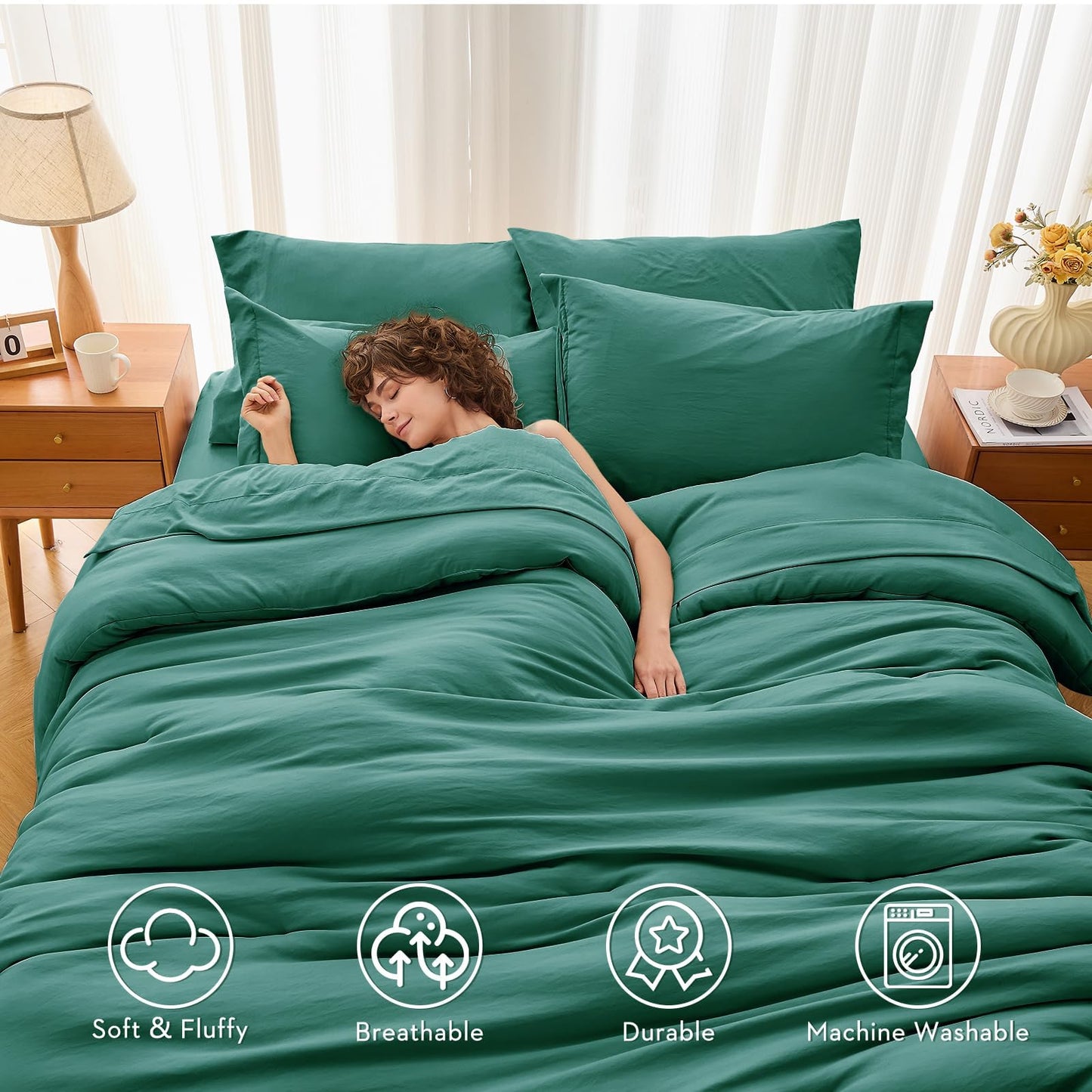 MUXHOMO 7 Pieces King Comforter Set, Soft Bed in a Bag King Size, All Season Bedding Set with Comforter, Flat Sheet, Fitted Sheet, Pillowcases & Shams, Emerald Green