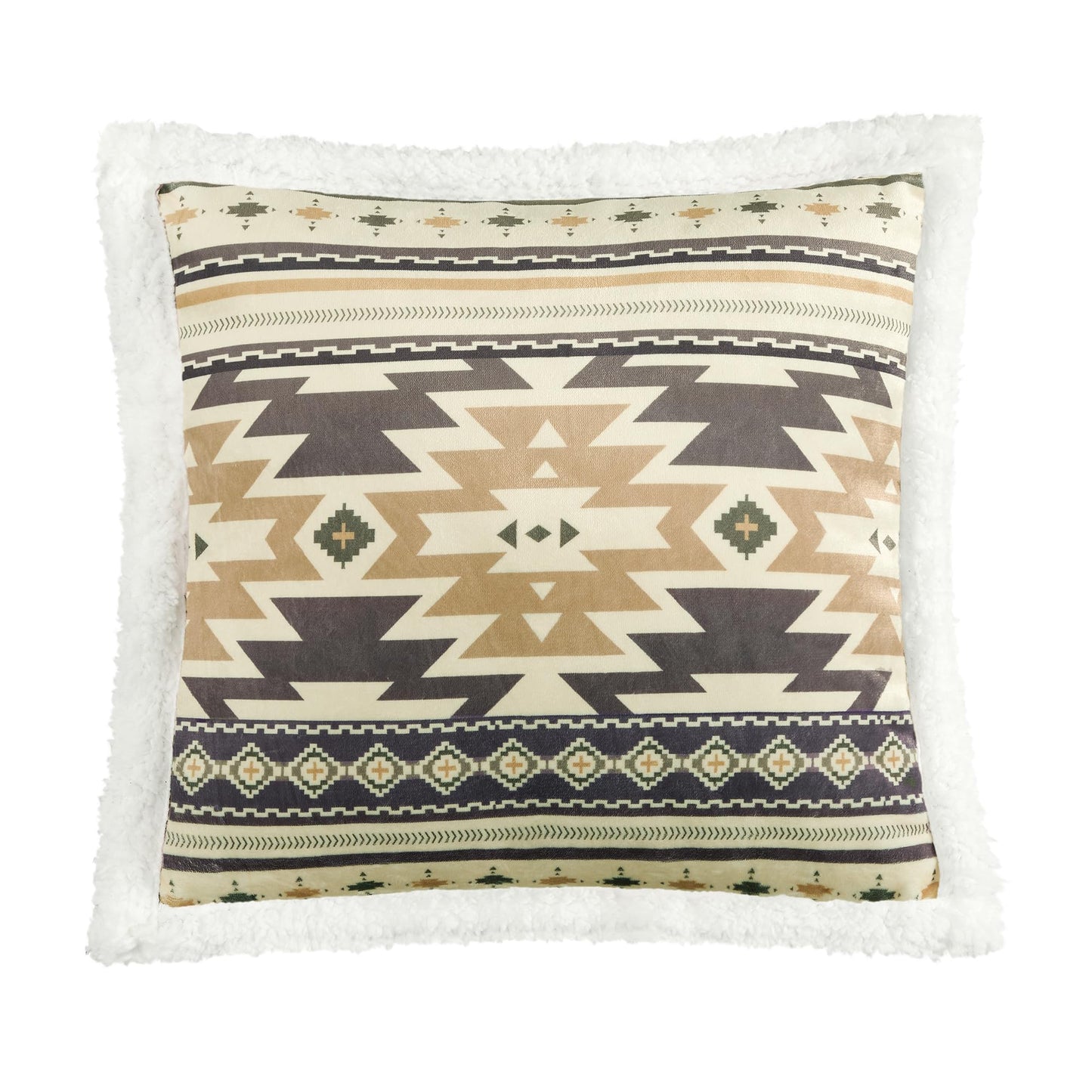 Paseo Road Indigo Hill by HiEnd Accents Desert Sage Aztec 3 Piece Sherpa Throw Blanket Set, Tribal Navajo Print Fleece Throw Set, Western Southwestern Style, 1 Throw and 2 Throw Pillows