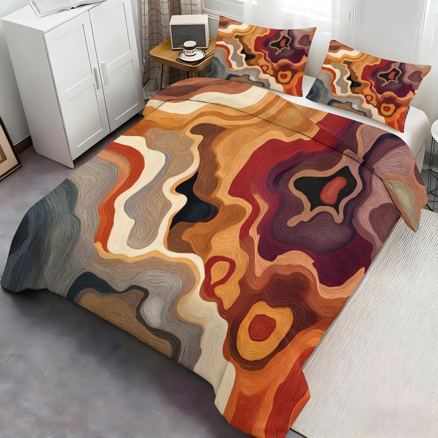 ZAOMIR Fall Abstract Duvet Cover Twin Size, Abstract Bedding Set 3 Piece, Grey Brown Patterned Comforter Cover with Zipper Soft Microfiber, 2 Pillowcases