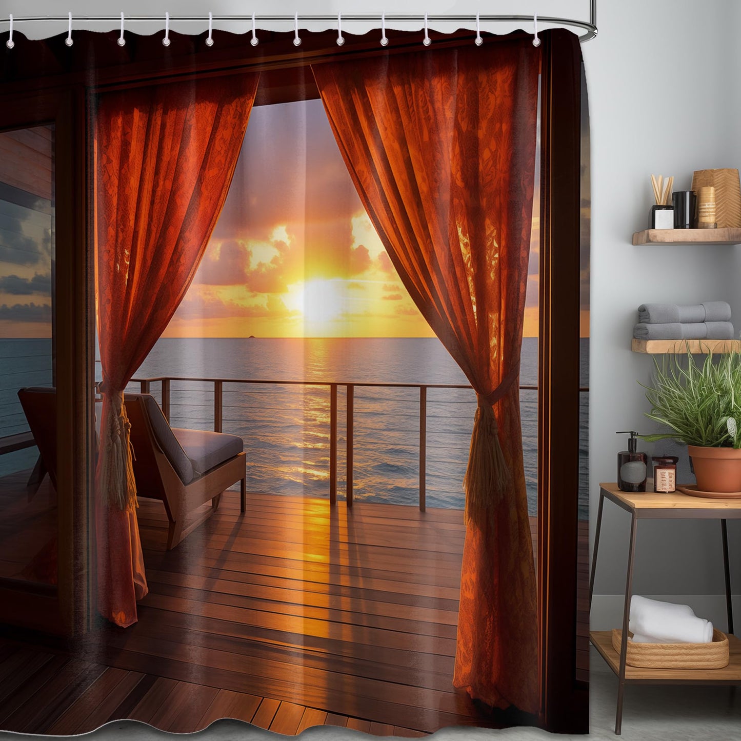 Lvetong Summer Beach Theme Shower Curtain, 70''W x 72''L