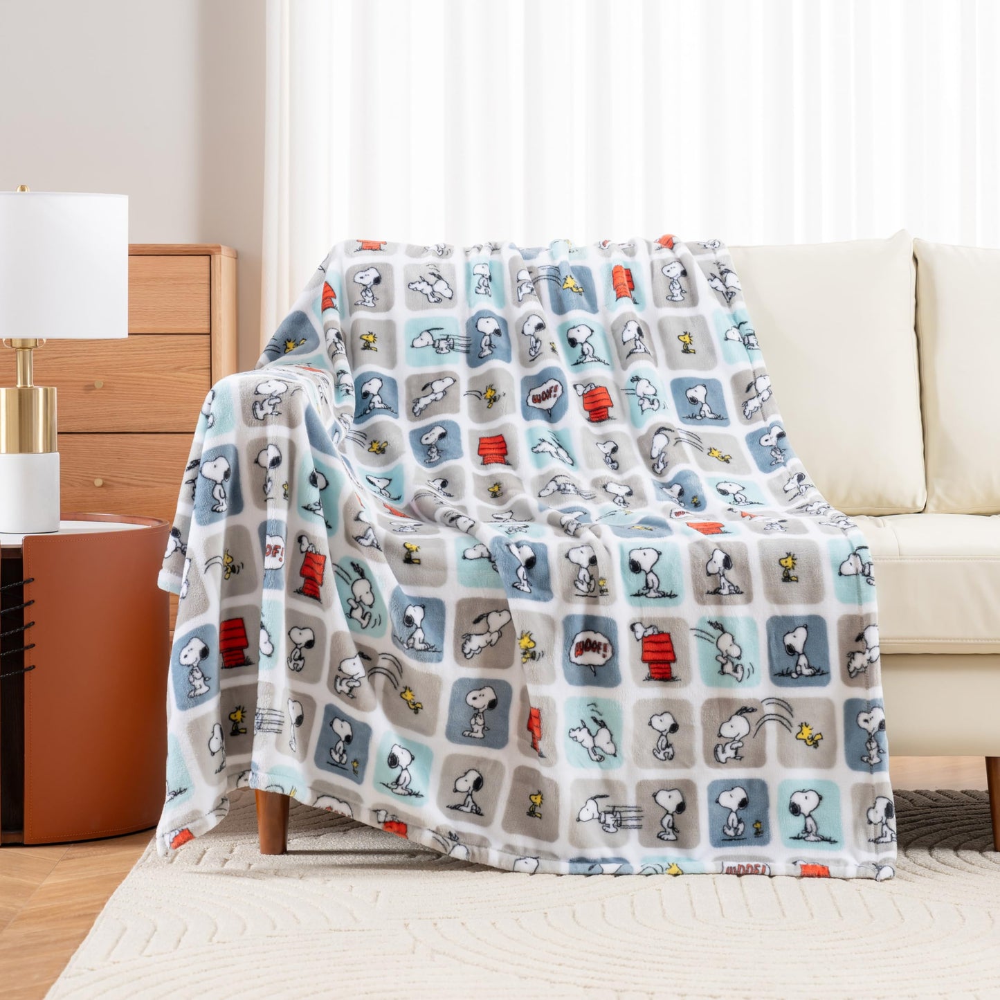 Berkshire Blanket Peanuts VelvetLoft Cute Character Snoopy Plush Throw Blanket,Peanuts Snoopy Woof Blue,Throw 55 in x 70 in (Official Peanuts Product)