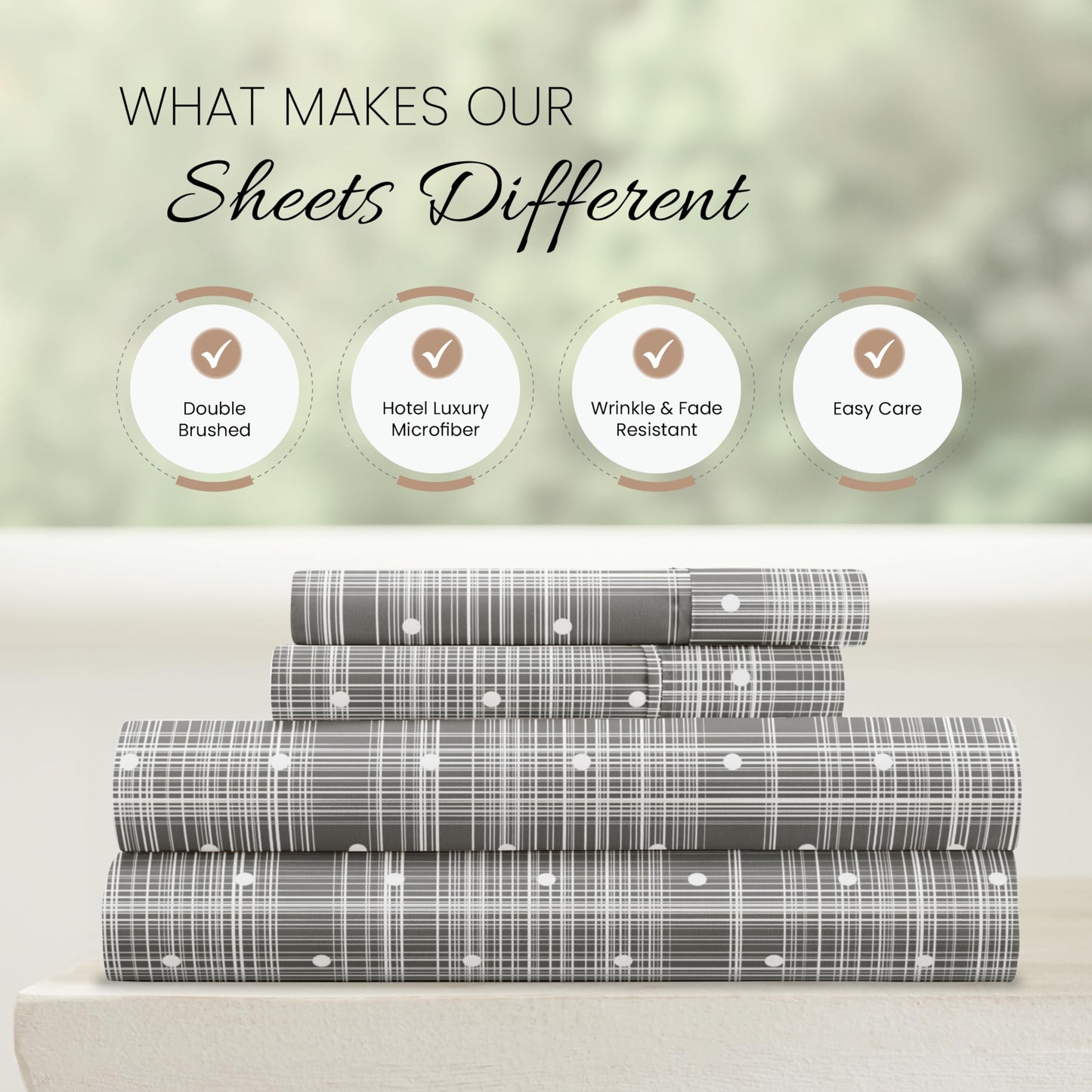 Linen Market 4 Piece King Sheet Set - Breathable, Double-Brushed Patterned Cooling Sheets – Oeko-TEX Certified Ultra Soft & Wrinkle-Free 16" Deep-Pocket King Sheets - Easy Care Polka Dot Gray