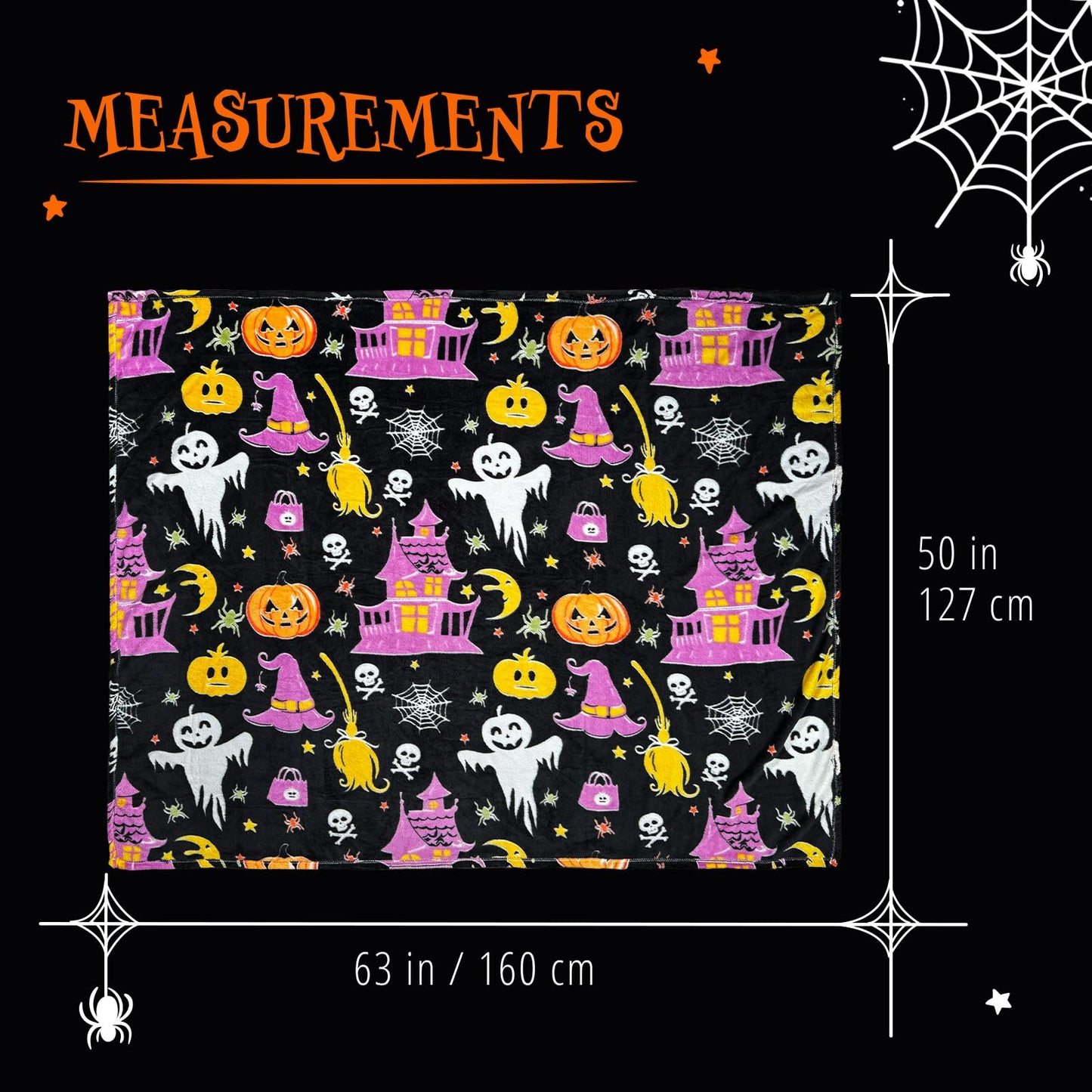 MATICAN Halloween Throw Blanket, 50" x 60" Glow in The Dark, Cozy, Plush Fleece, Midnight Glow Manor, Spooky Design